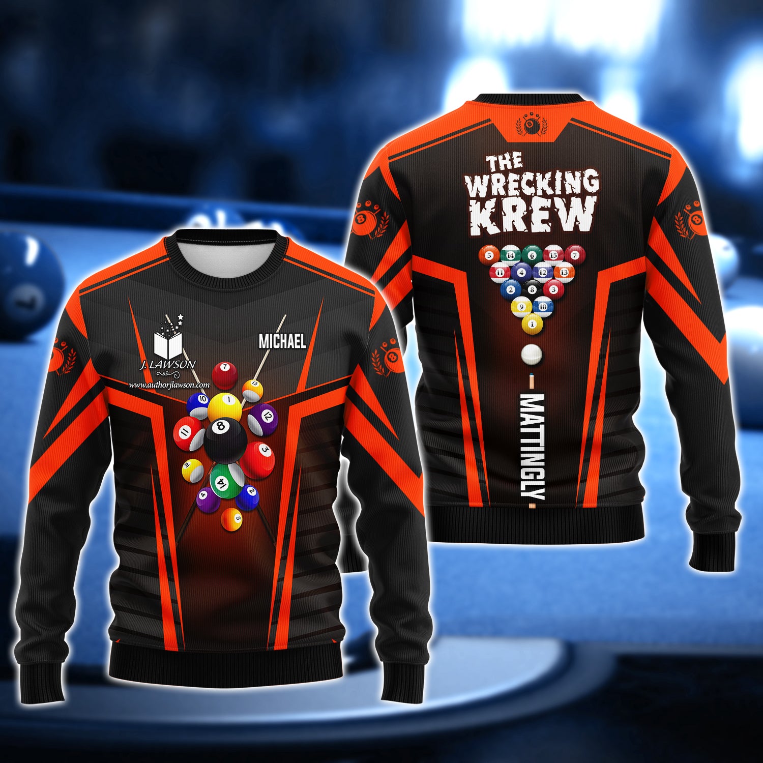 MICHAEL MATTINGLY, The Wrecking Krew Team In Orange Billard Balls 3D Shirt - QB95