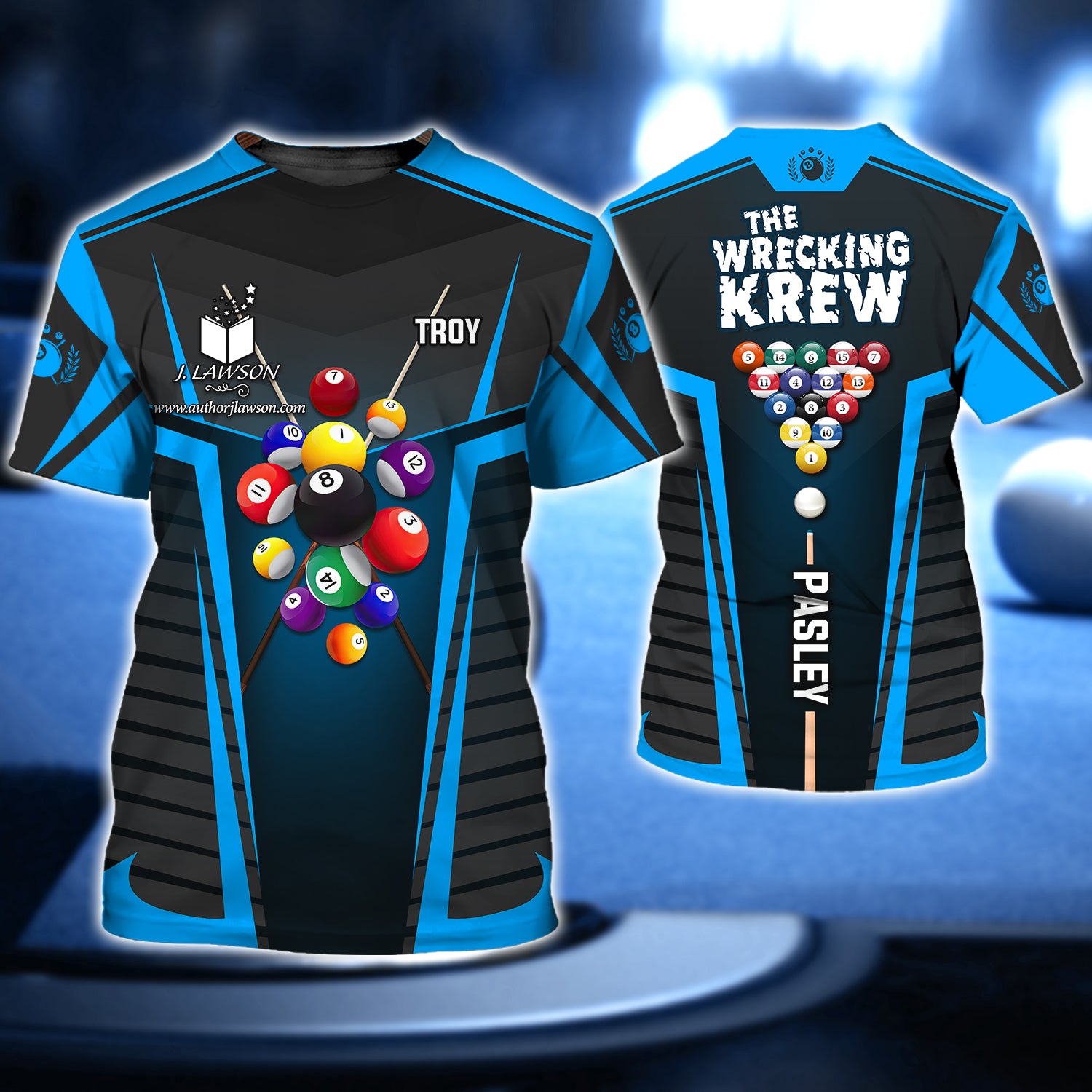 TROY PASLEY, The Wrecking Krew Team In Blue Billard Balls 3D Shirt - QB95