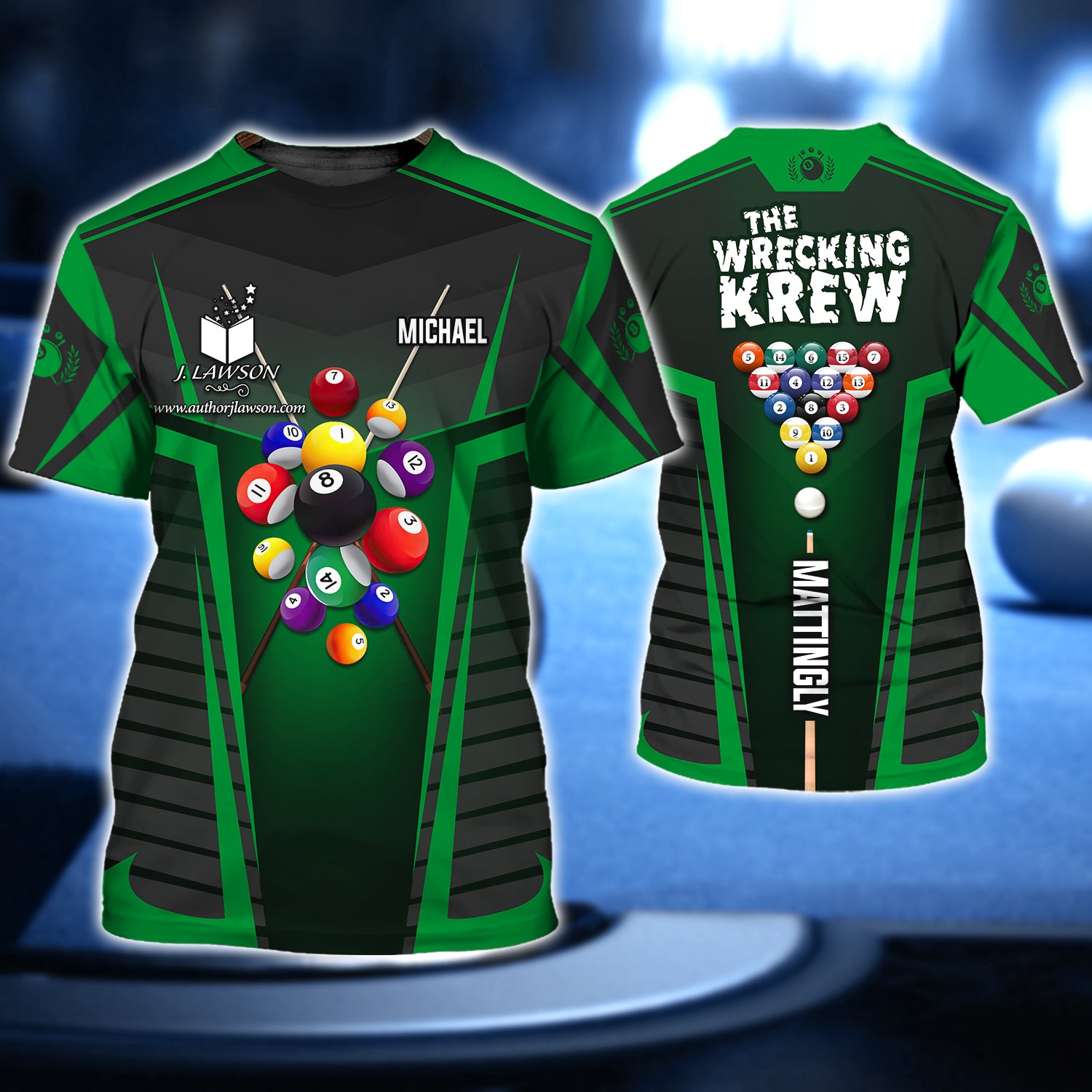 MICHAEL MATTINGLY, The Wrecking Krew Team In Green Billard Balls 3D Shirt - QB95