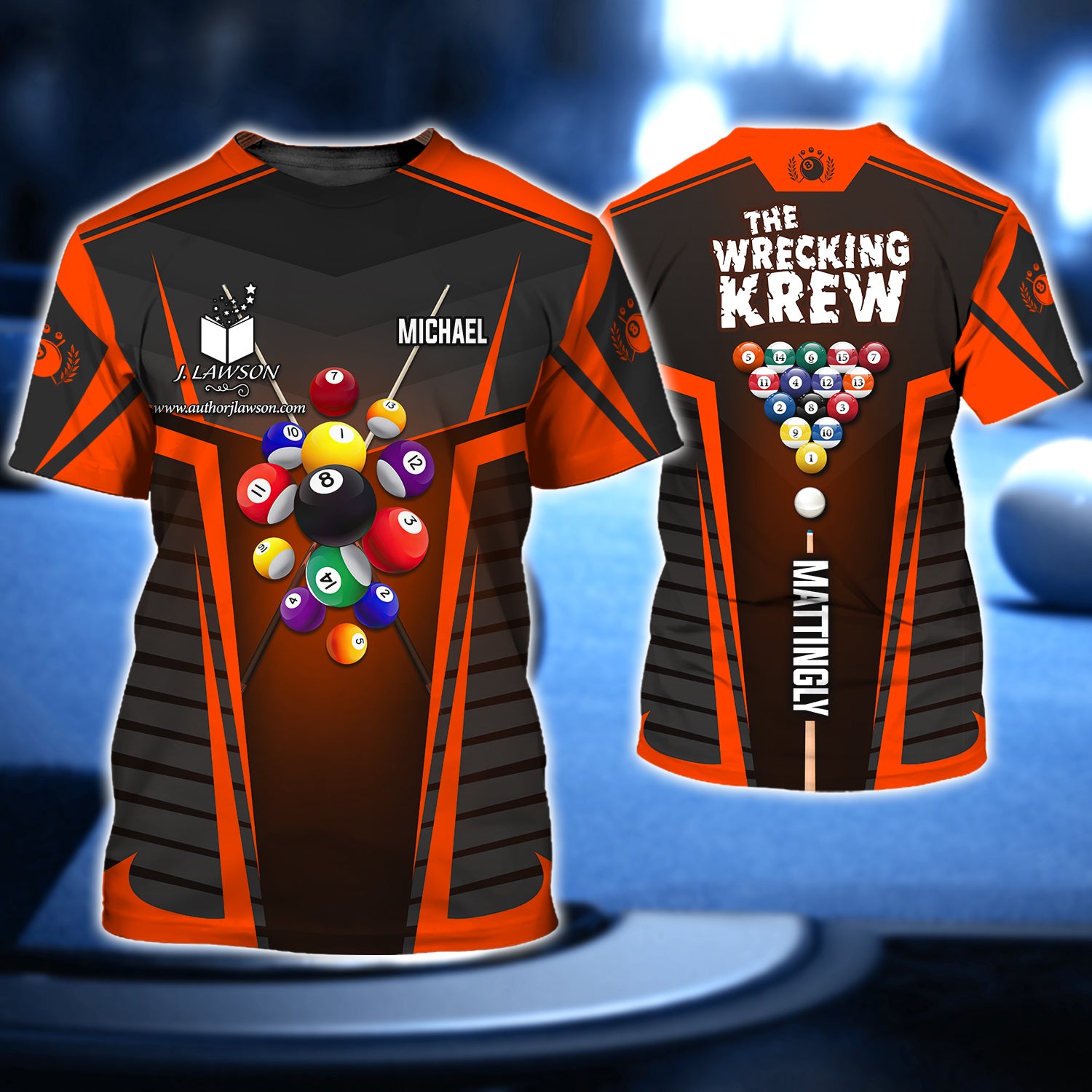 MICHAEL MATTINGLY, The Wrecking Krew Team In Orange Billard Balls 3D Shirt - QB95