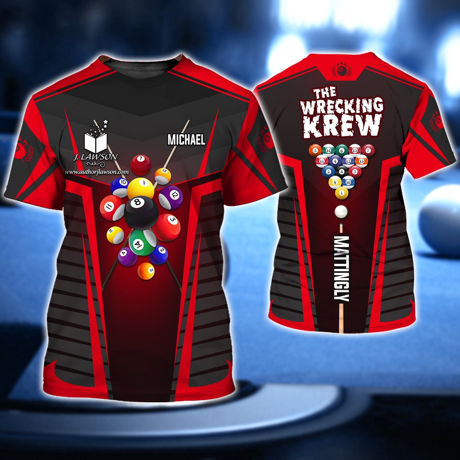 MICHAEL MATTINGLY, The Wrecking Krew Team In Red Billard Balls 3D Shirt - QB95