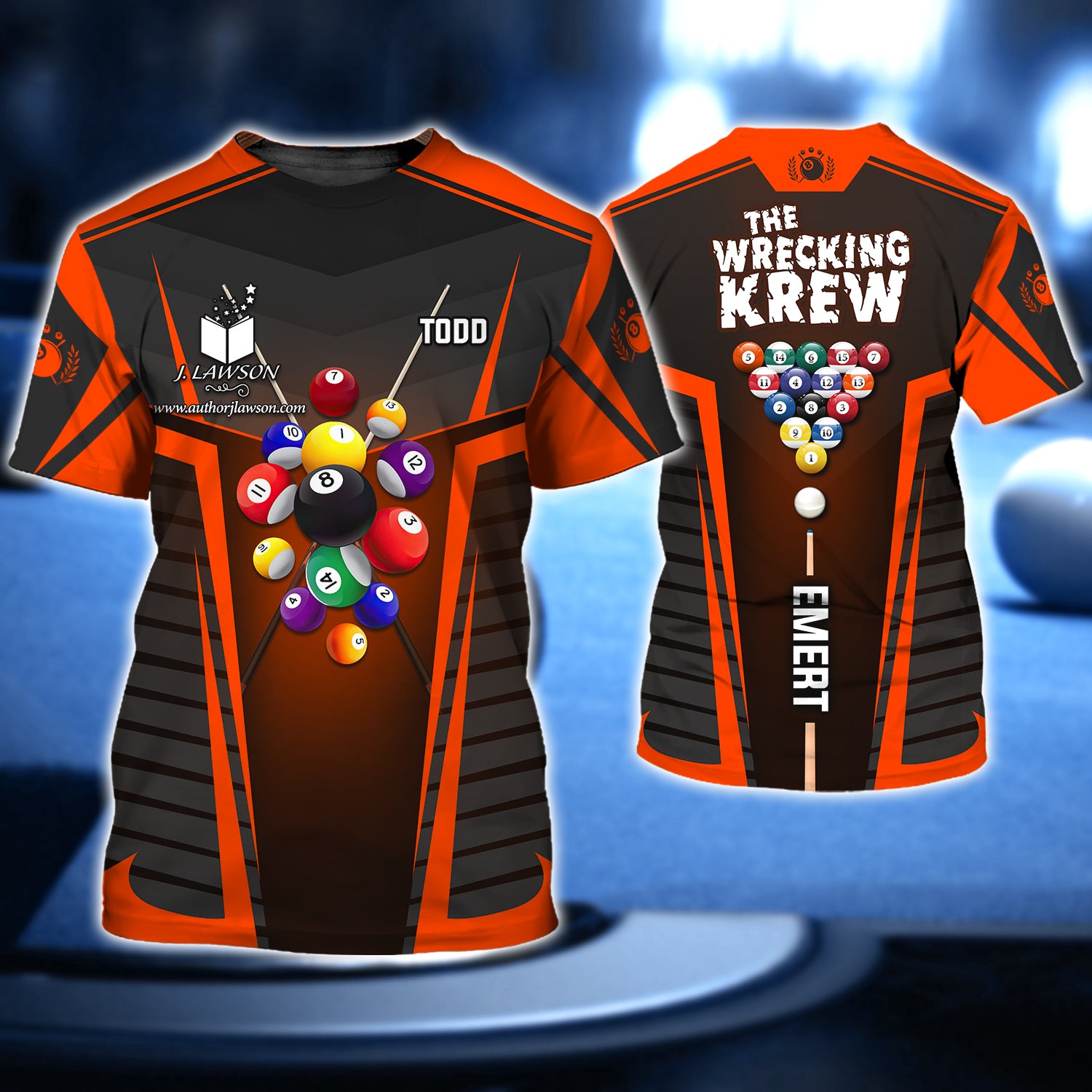 Todd Emert, The Wrecking Krew Team In Orange Billard Balls 3D Shirt - QB95