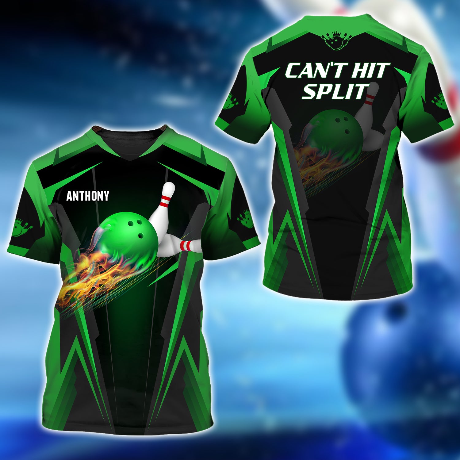 Anthony - The Green Bowling Ball in Flames 3D Shirt - QB95