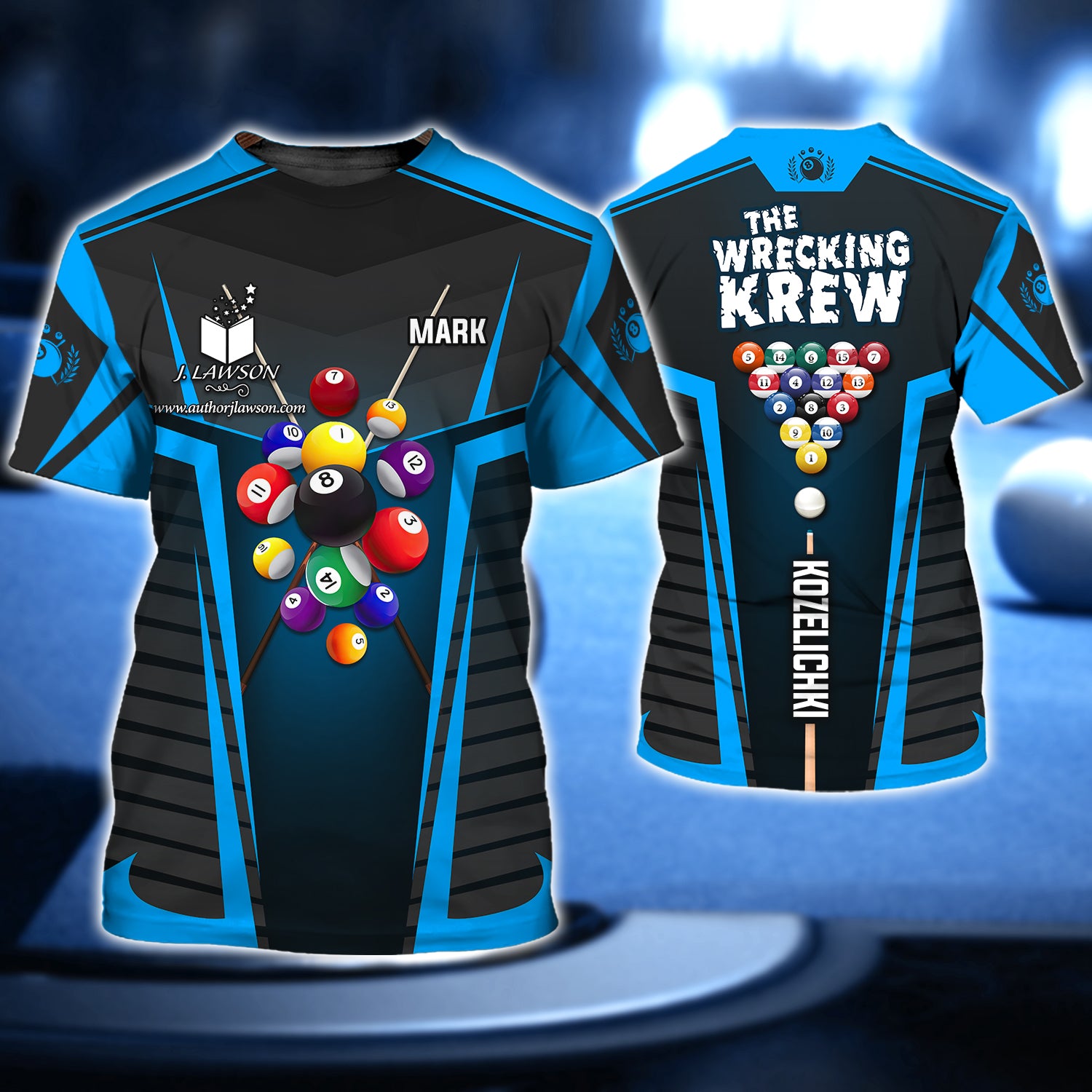 MARK KOZELICHKI, The Wrecking Krew Team In Blue Billard Balls 3D Shirt - QB95