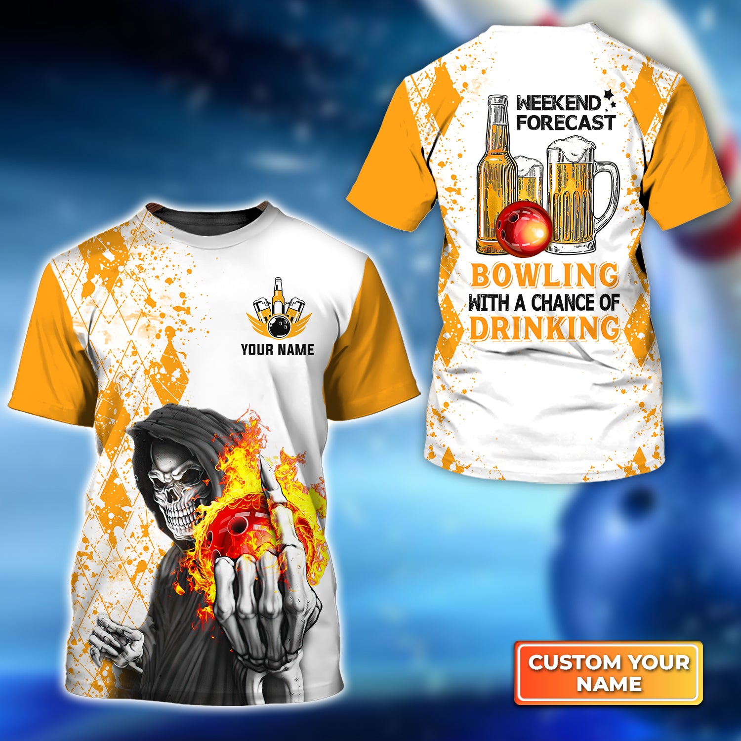 Weekend Forecast Bowling With A Big Chance of Drinking Personalized Name 3D Tshirt QB95 Gift For Bowler