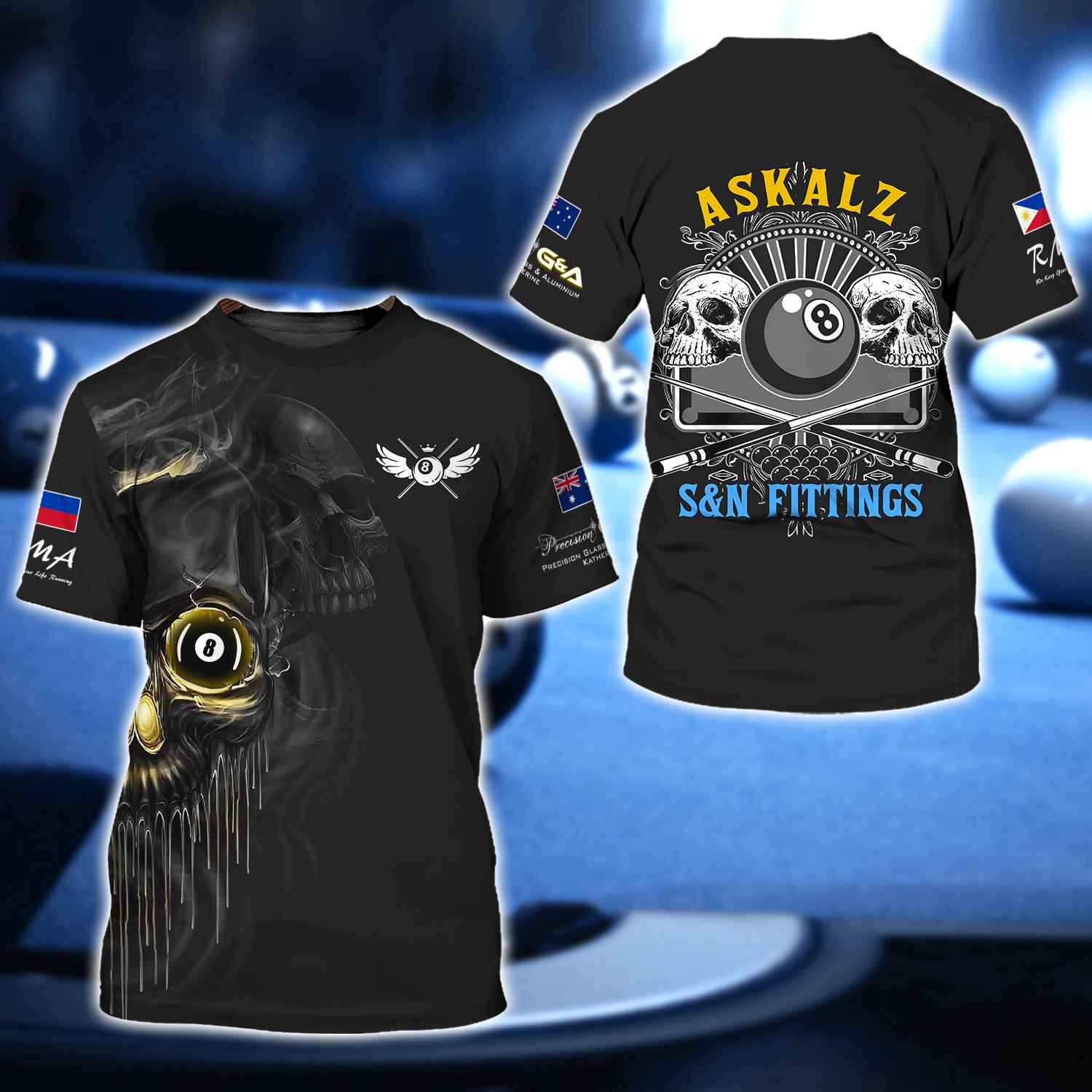 [NO NAME] - ASKALZ S&N FITTINGS Billiard Skull 8 Ball 3D Shirt - QB95