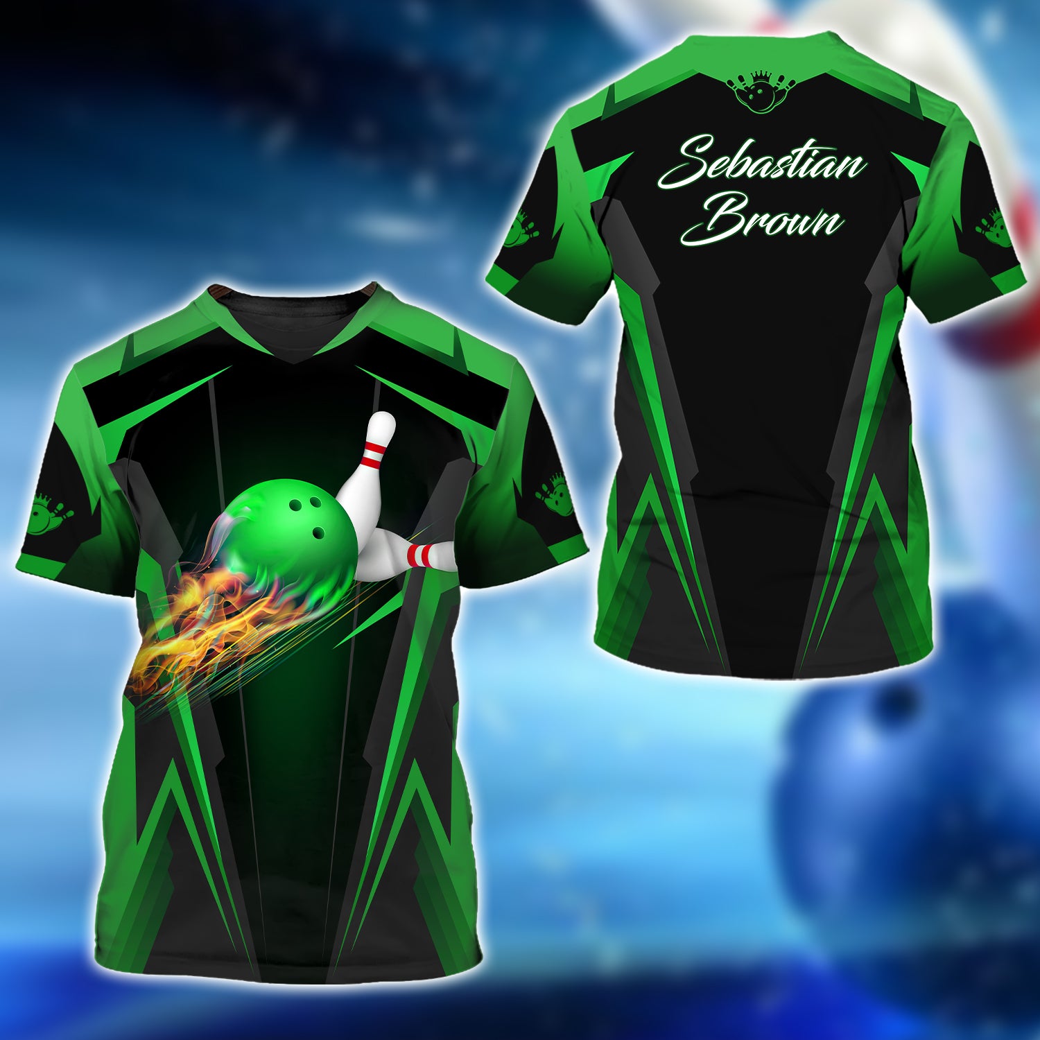 Sebastian Brown Green Bowling 3D Shirt - QB95