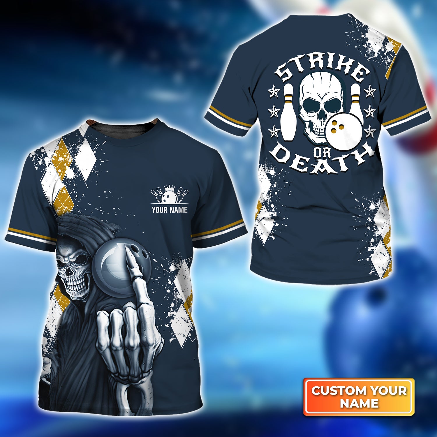 Blue Bowling Strike Or Death Personalized Name 3D Tshirt QB95 Gift For Bowler