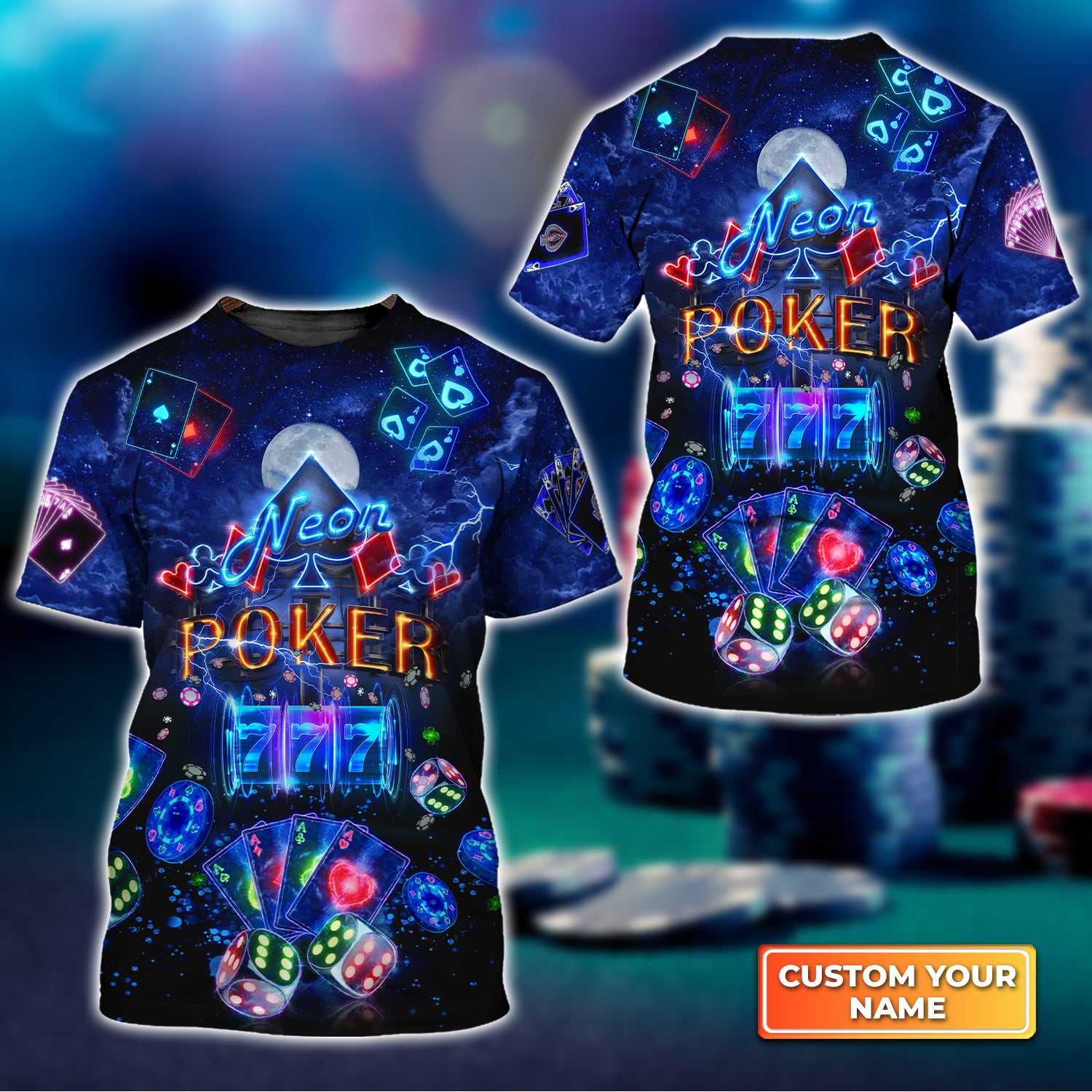 Poker Neon Casino Slot Machine With Jackpot 3D Shirt - QB95