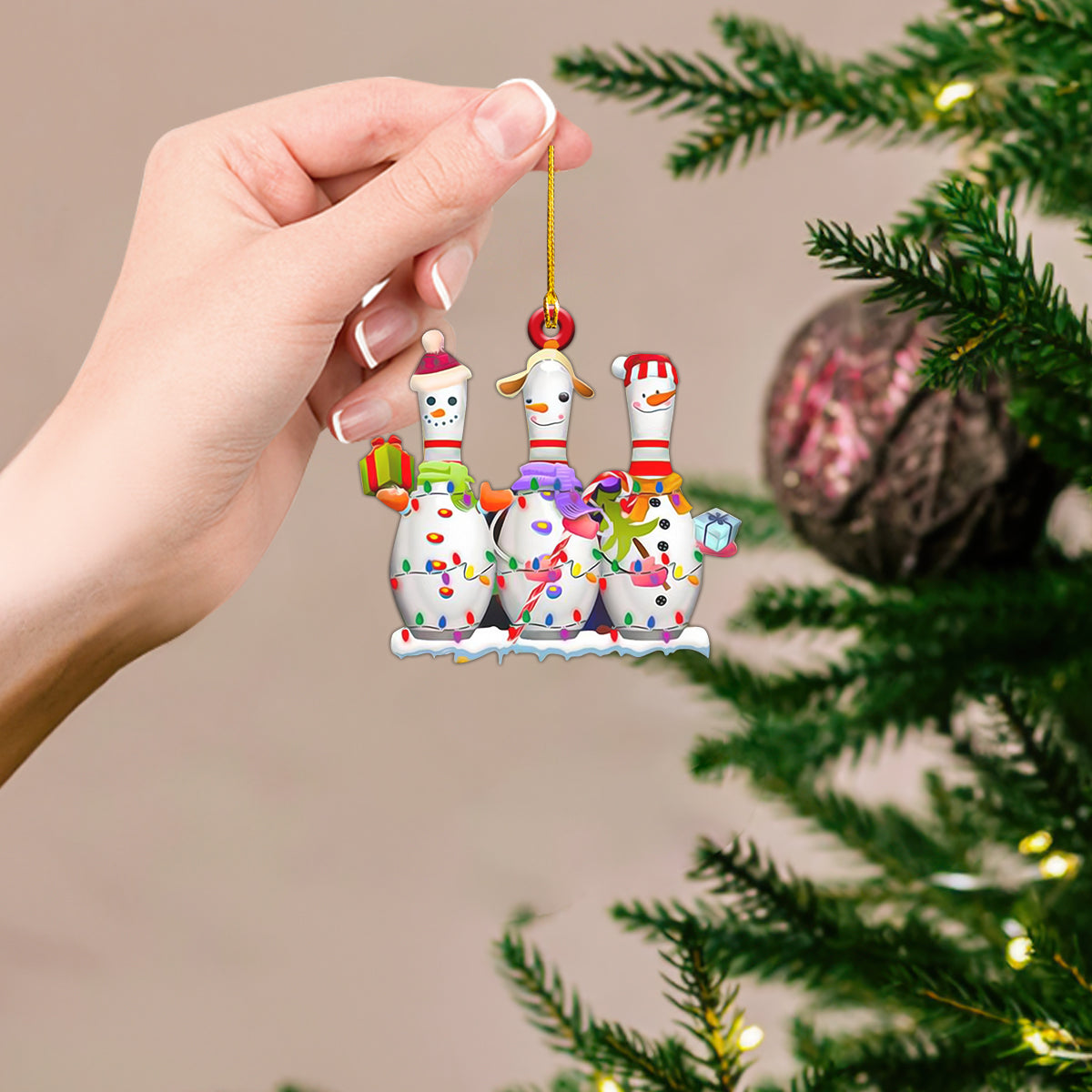 Good Looking Bowling Christmas Round Souvenirs Acrylic Christmas Tree Decoration