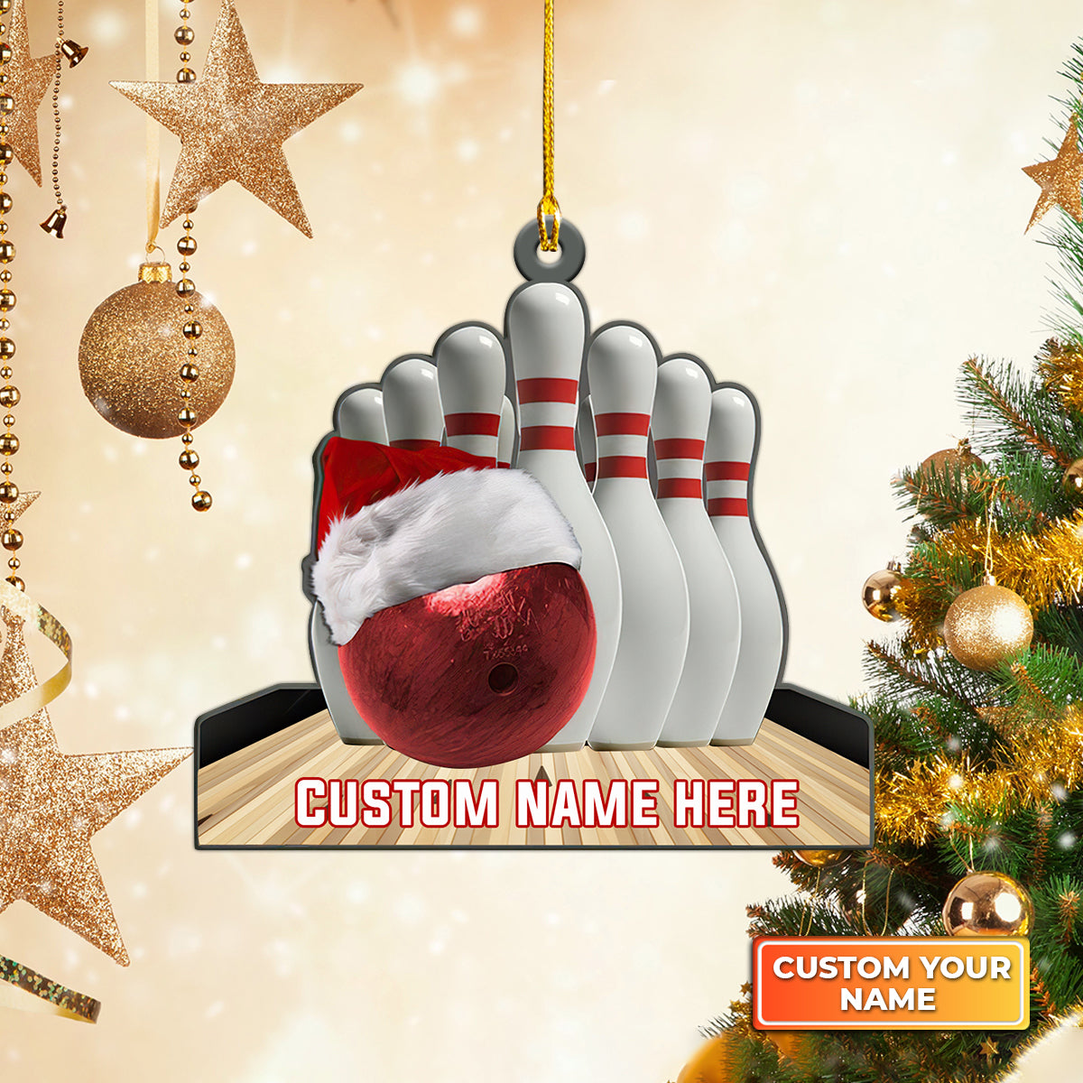 Red Bowling Ball And Roll Christmas Ornament Gift For Bowling Player