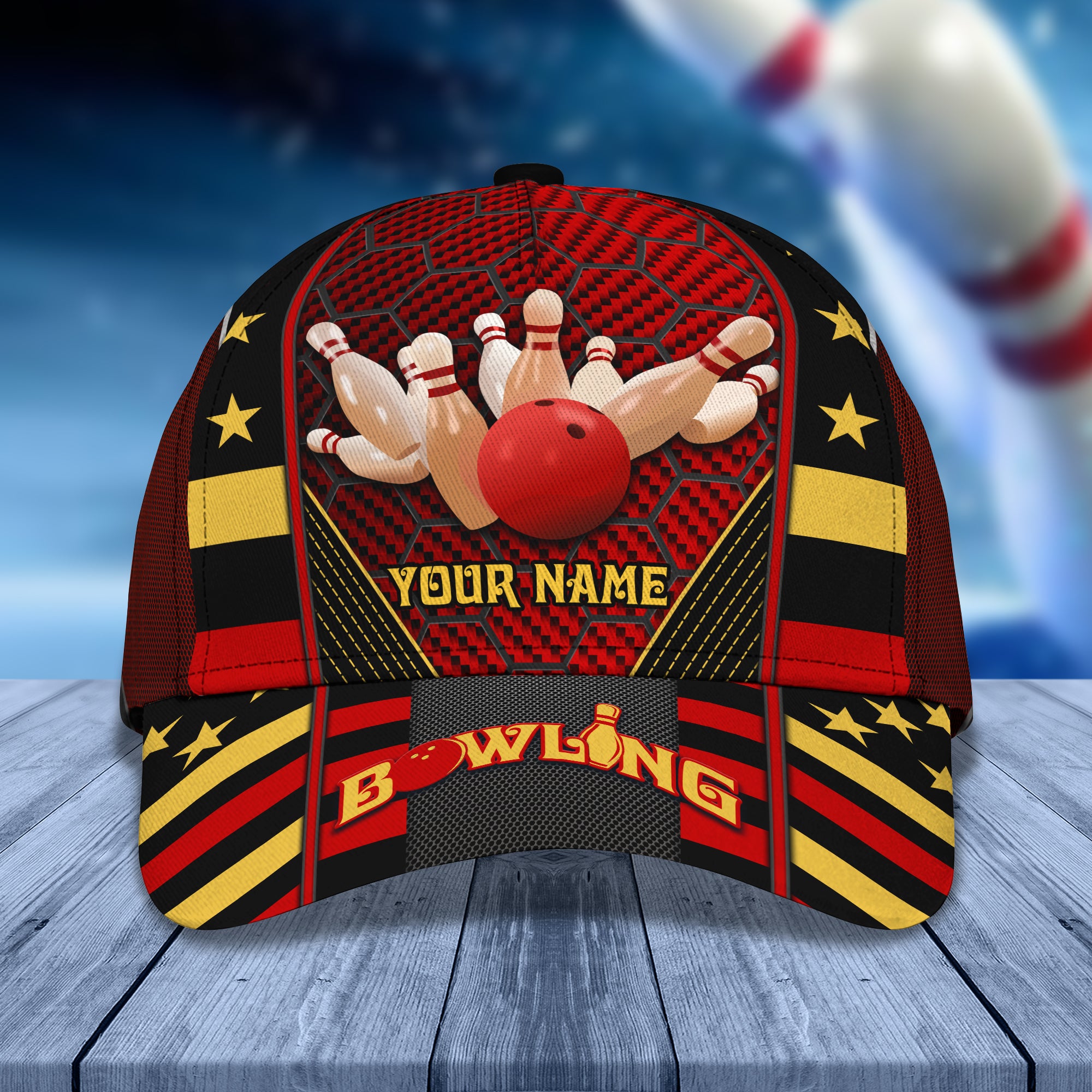 Red Bowling Ball In Motion And The Pins Personalized Name Classic Cap Best Gift For Bowler QB95