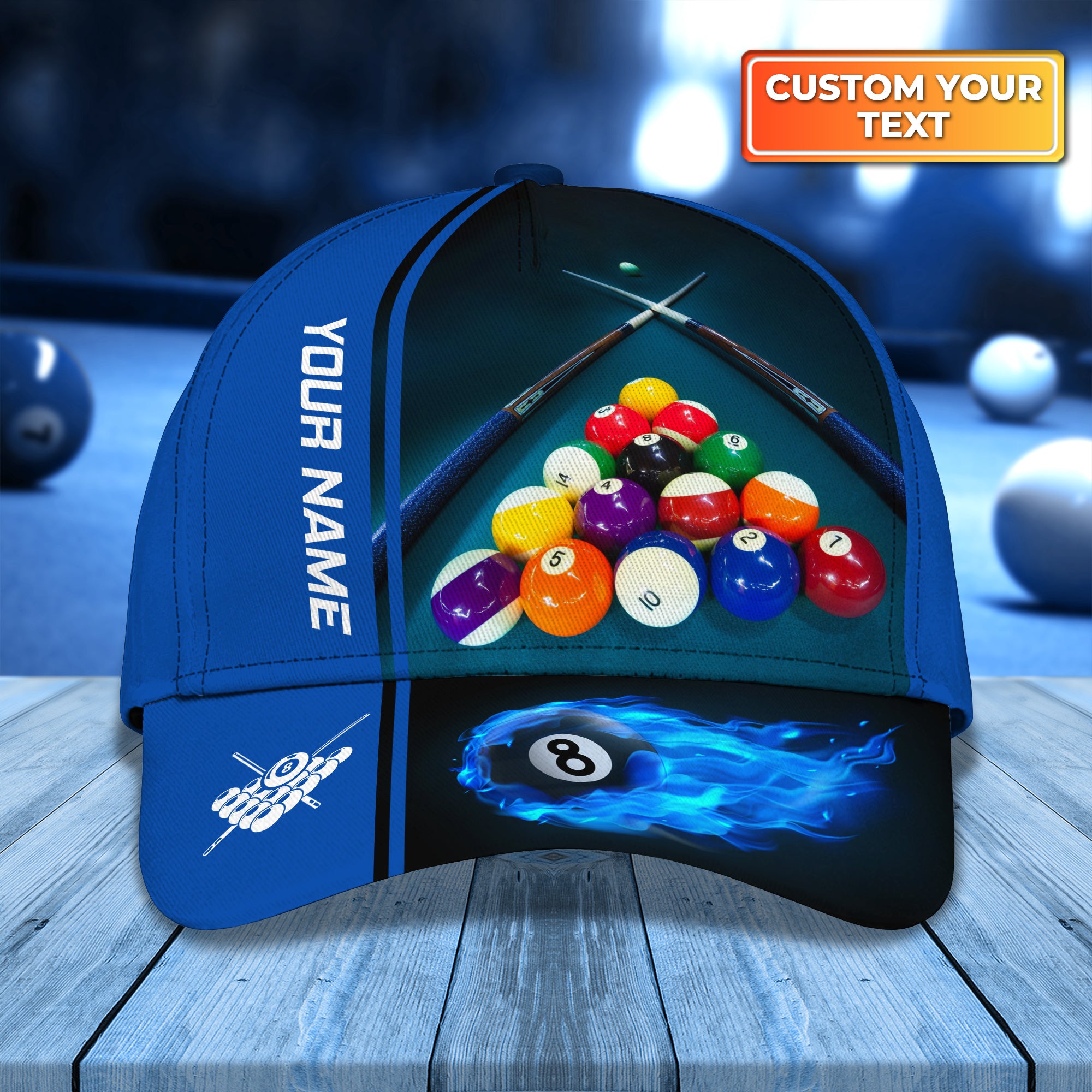 Blue Billiard Pool 8 Ball On Fire Personalized Name Classic Cap Best Gift For Billiard Player