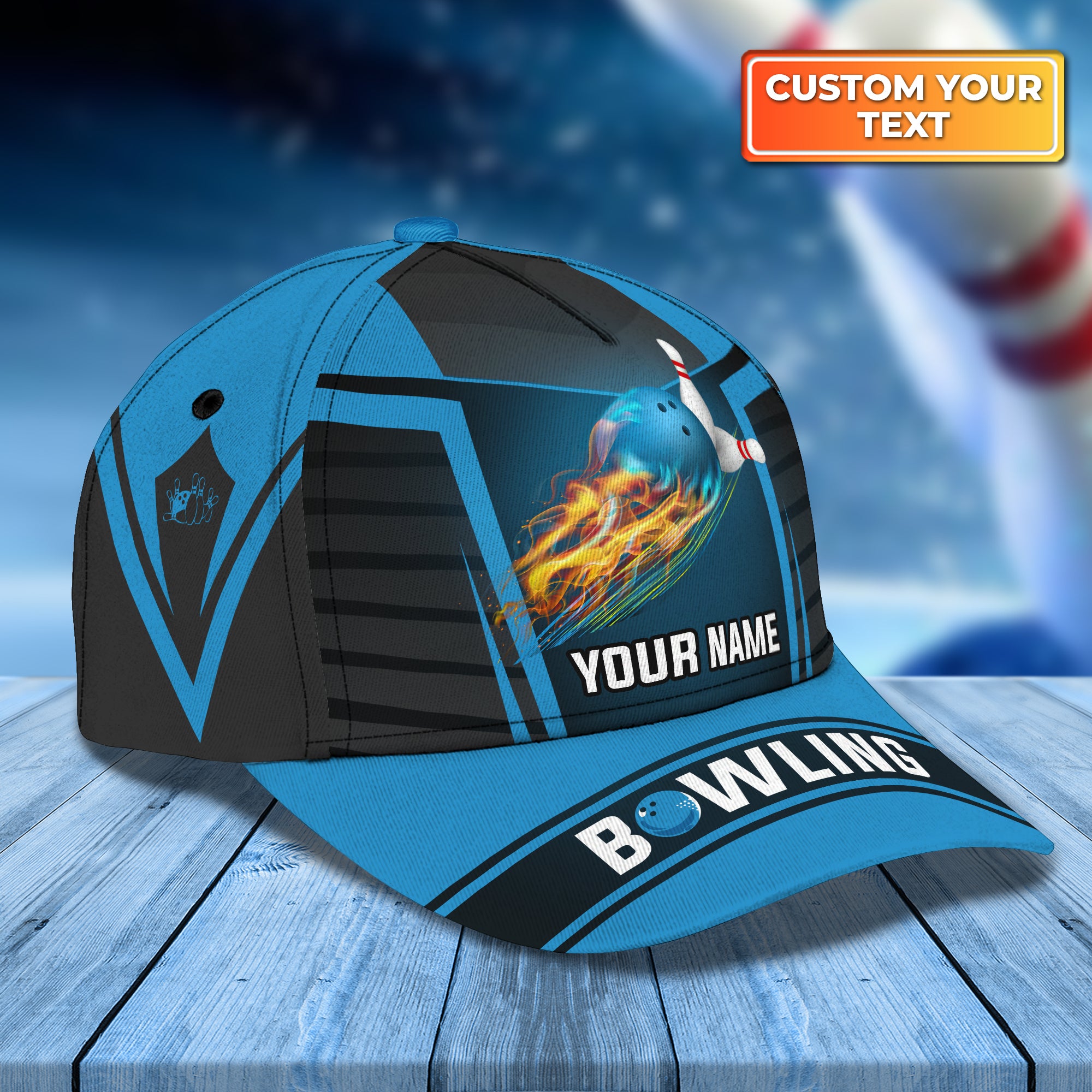 The Blue Bowling Ball in Flames Personalized Name Classic Cap Best Gift For Bowler QB95