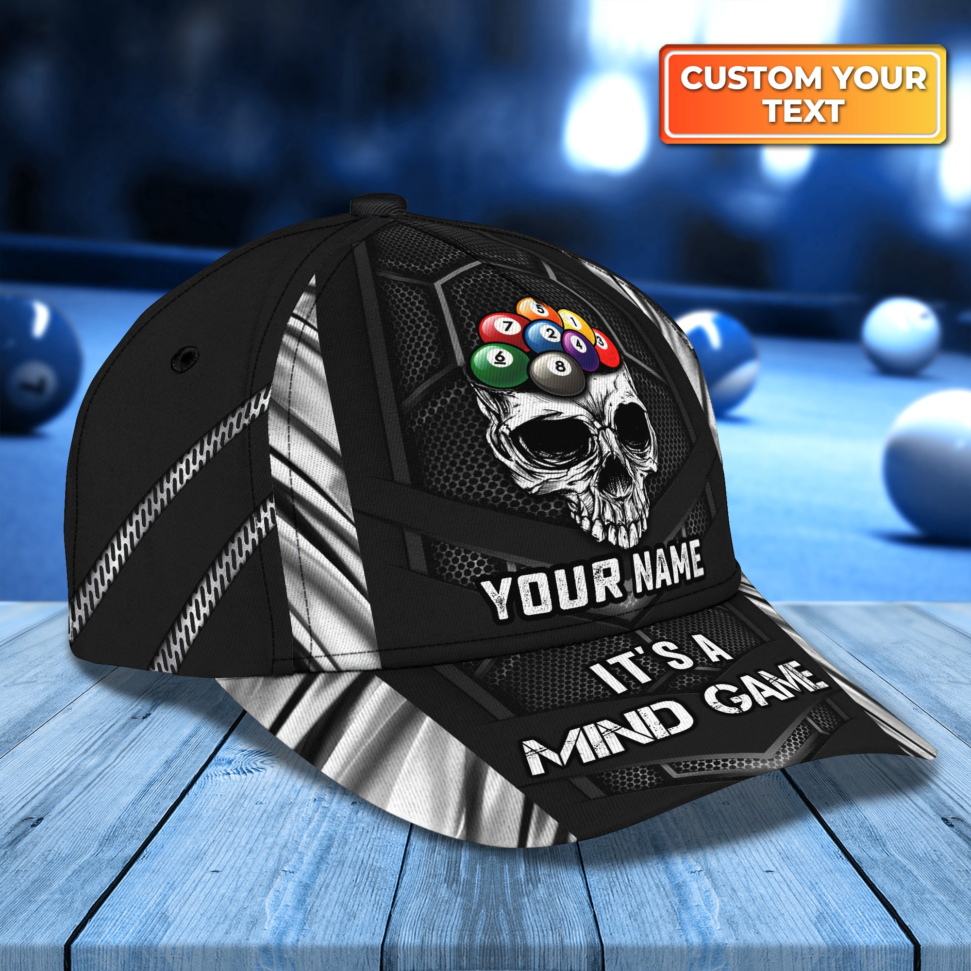 Billiard Skull It's Mind Game Personalized Name Classic Cap Best Gift For Billiard Player