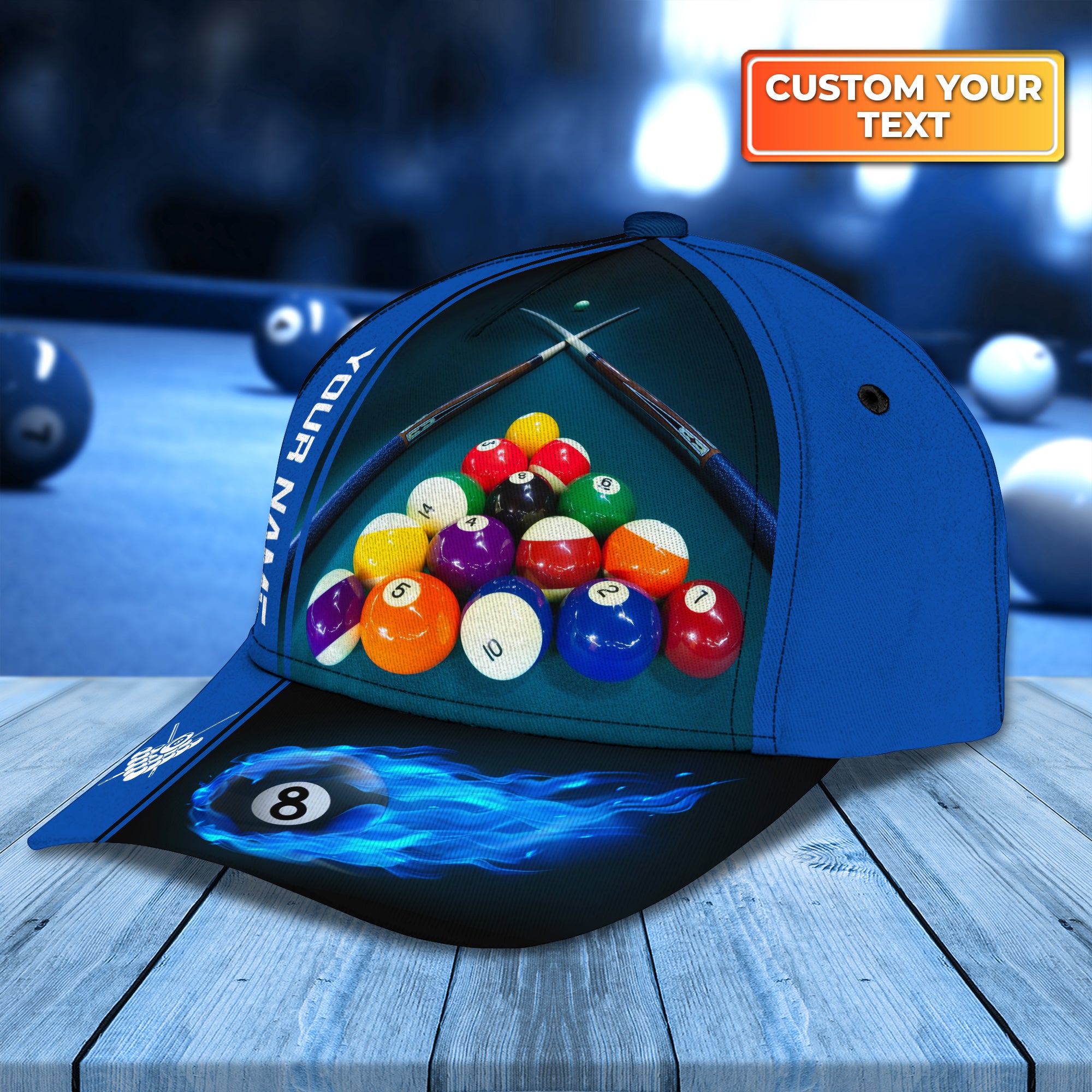 Blue Billiard Pool 8 Ball On Fire Personalized Name Classic Cap Best Gift For Billiard Player