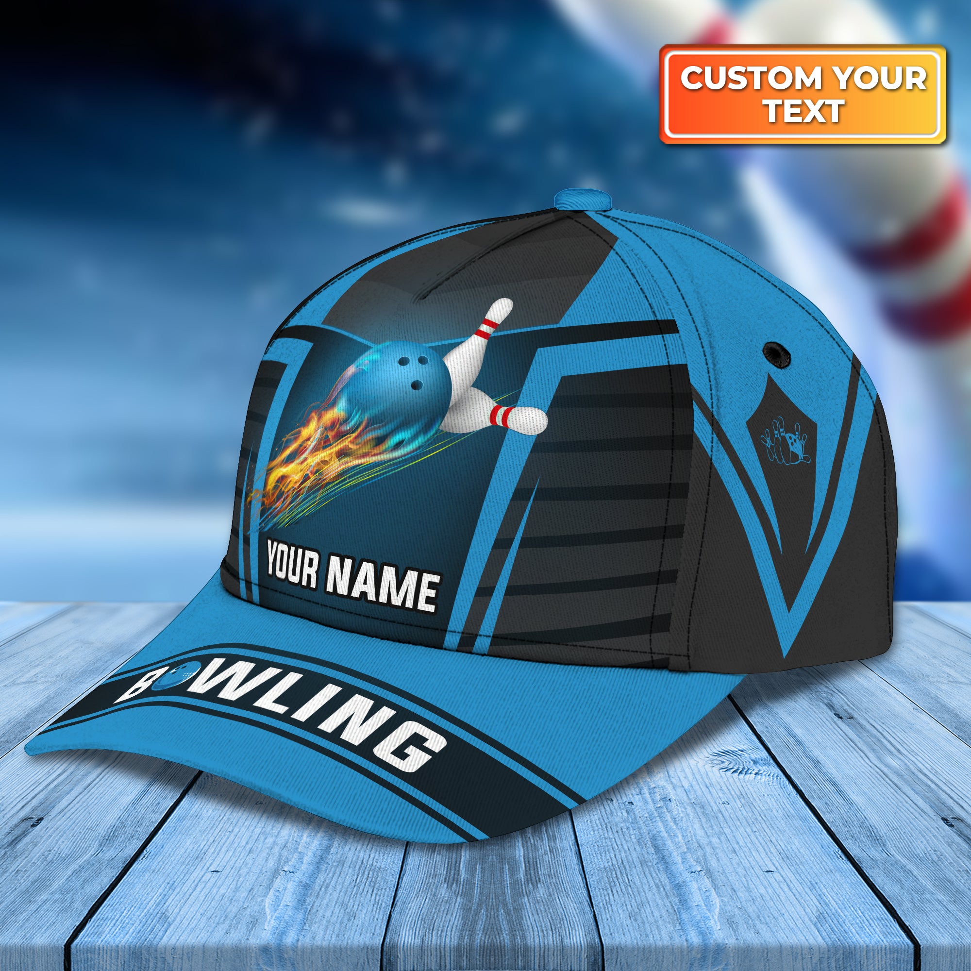 The Blue Bowling Ball in Flames Personalized Name Classic Cap Best Gift For Bowler QB95