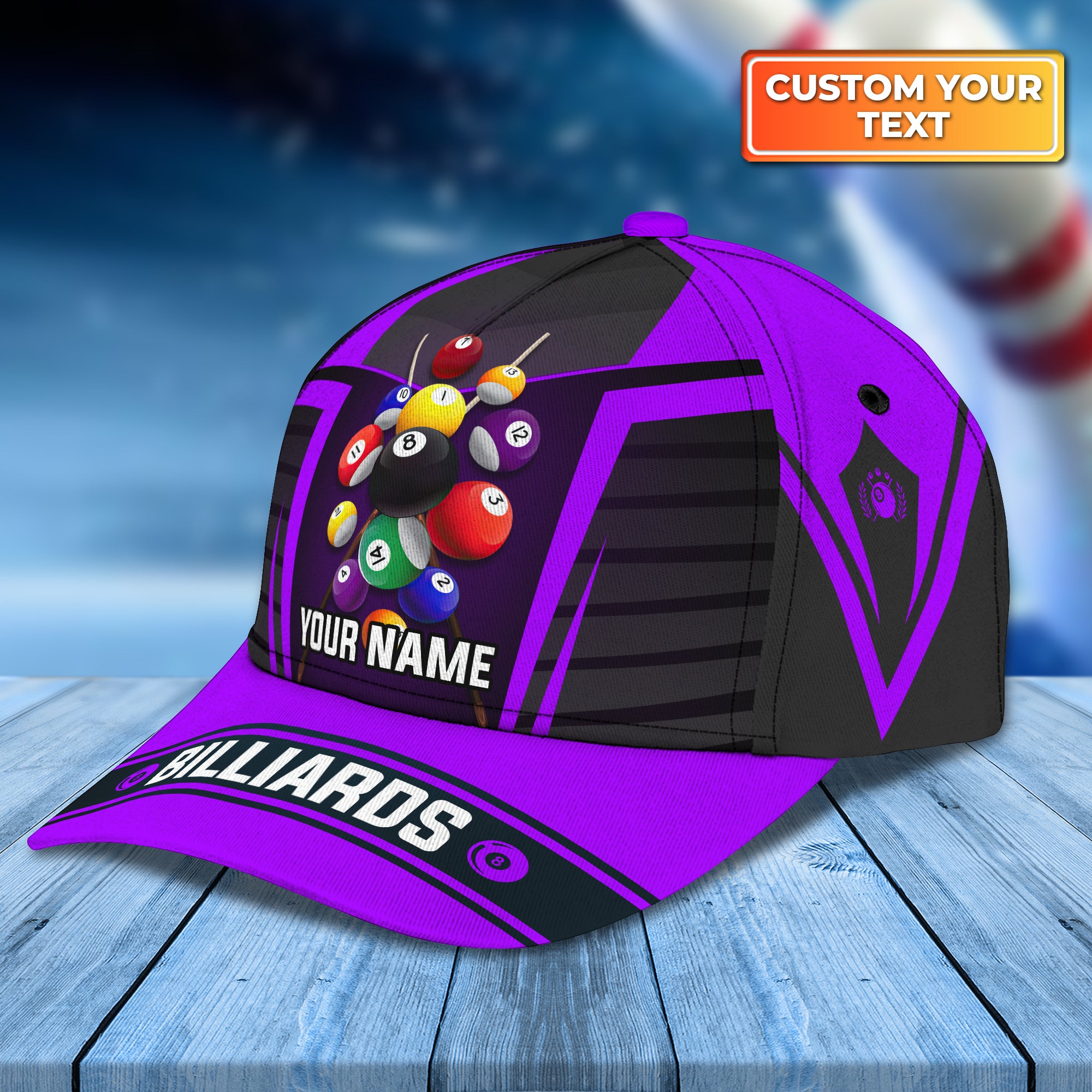 Purple Billiard Balls Personalized Name Classic Cap Best Gift For Billiard Player