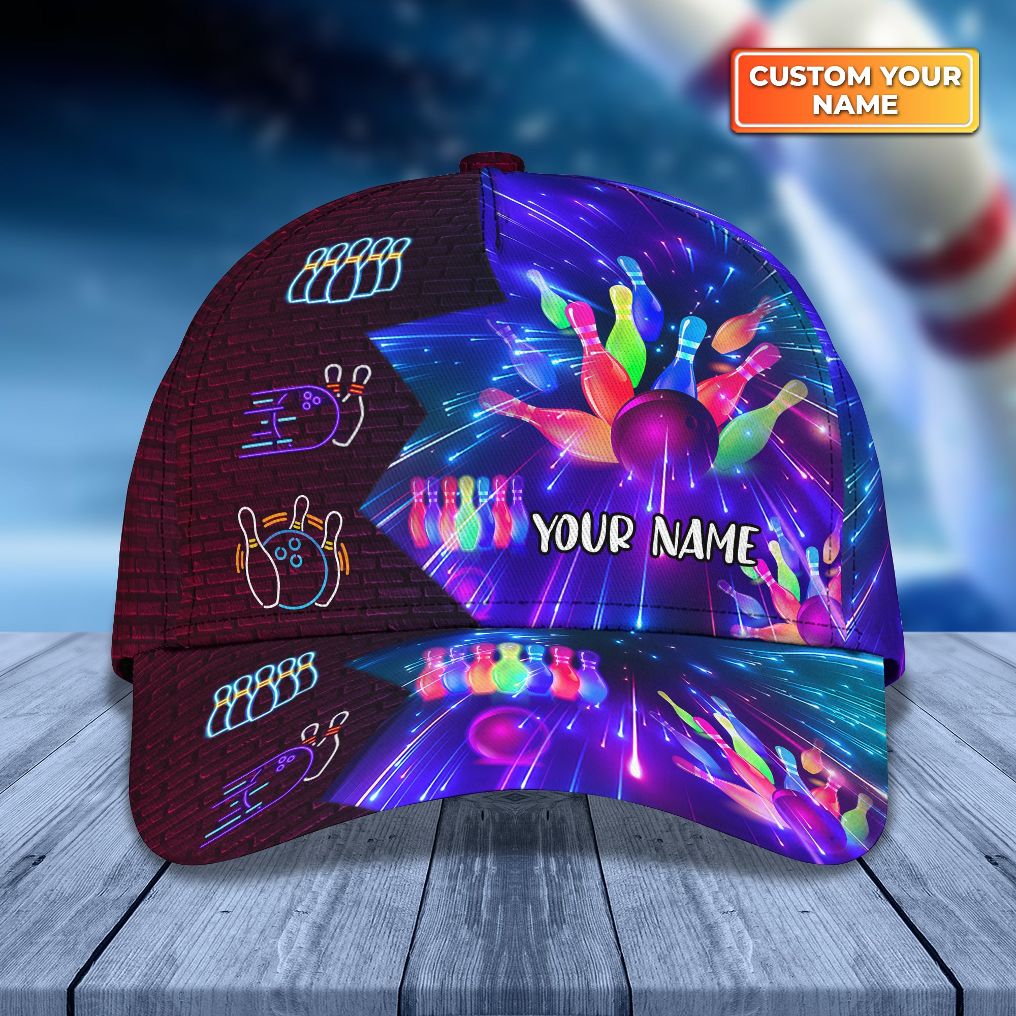 Bowling Party Neon Personalized Name Classic Cap QB95