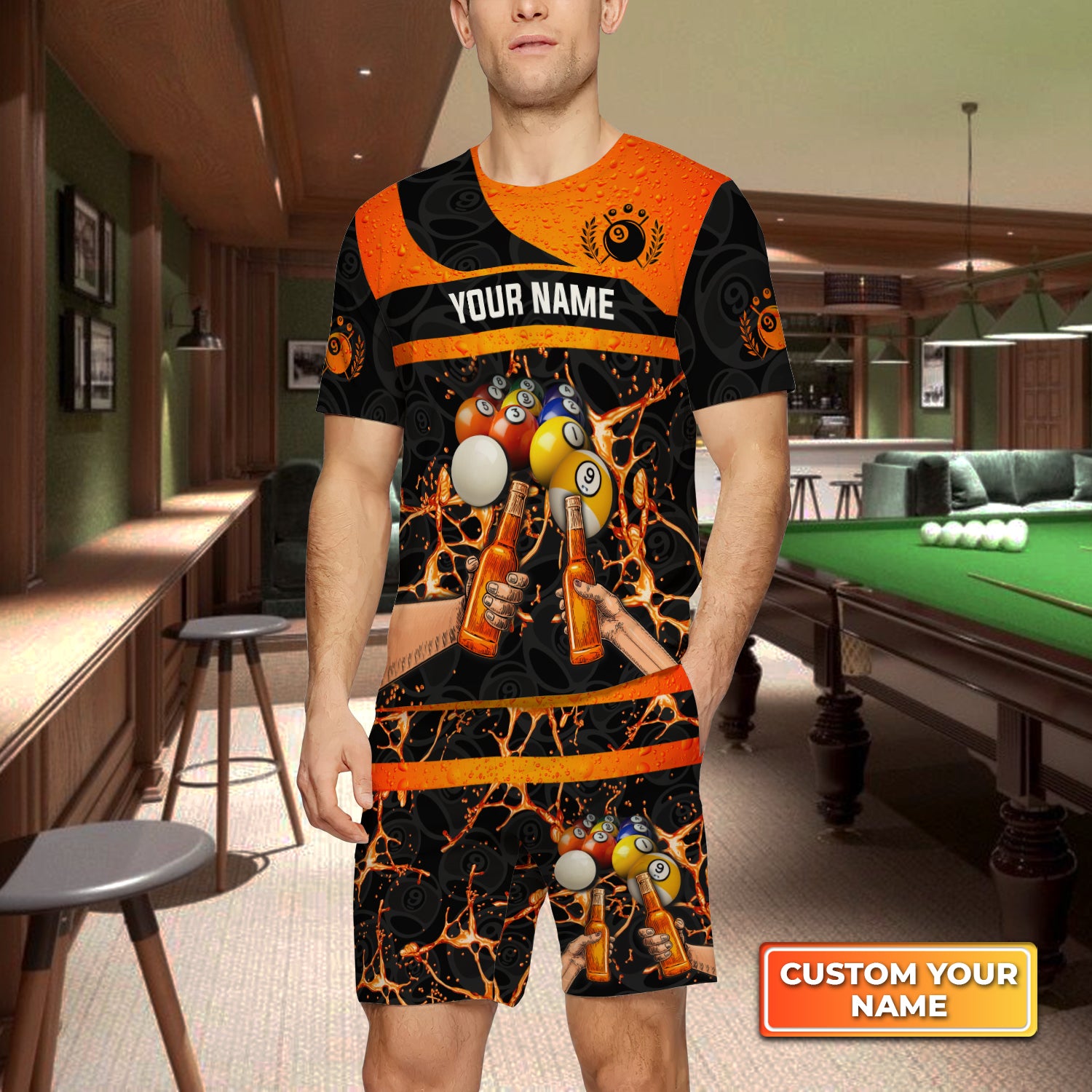 [Orange Version] Pool And Beer That's Why I Am Here Short Sleeve T-Shirt Men Beach Shorts Outfit For Team Men Women