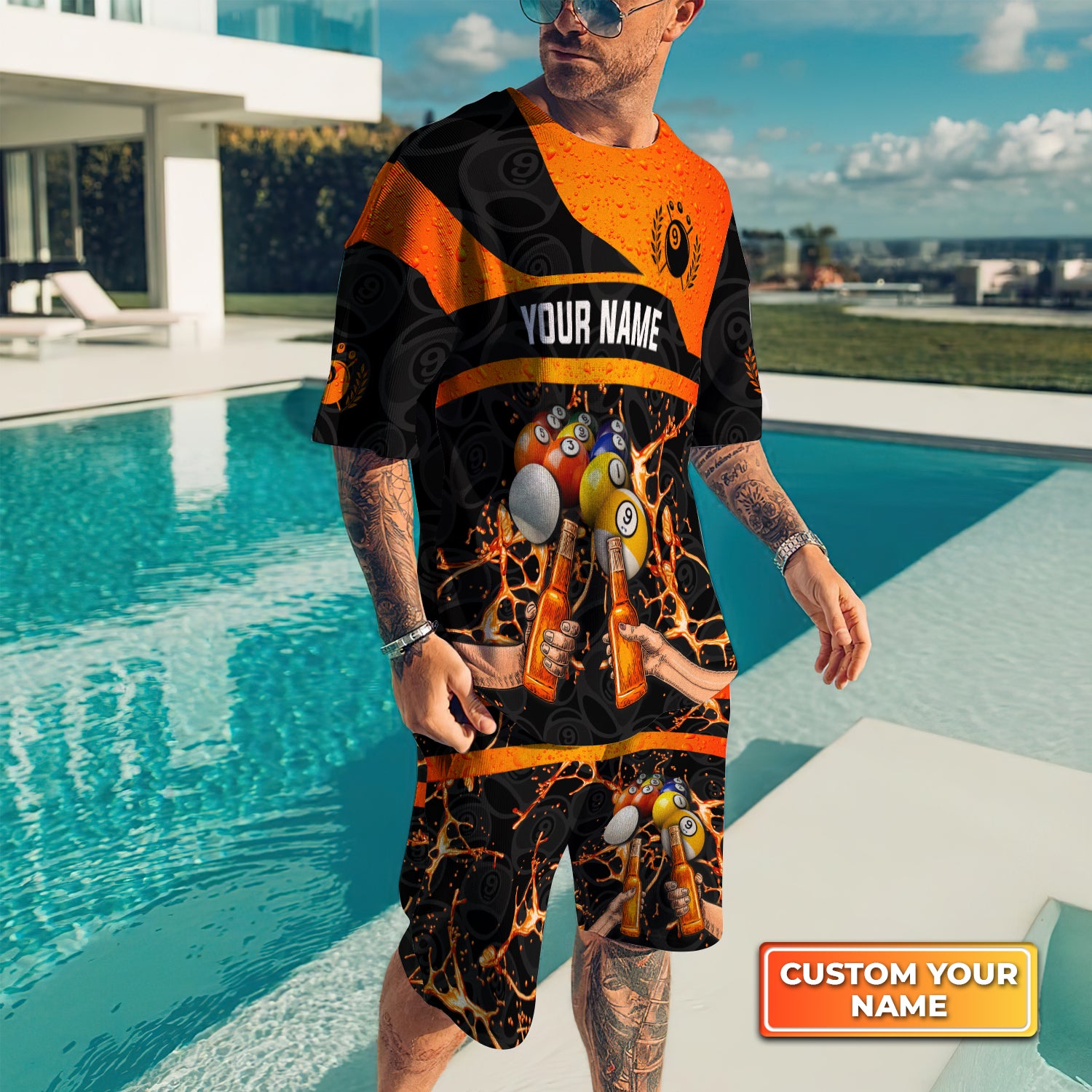 [Orange Version] Pool And Beer That's Why I Am Here Short Sleeve T-Shirt Men Beach Shorts Outfit For Team Men Women