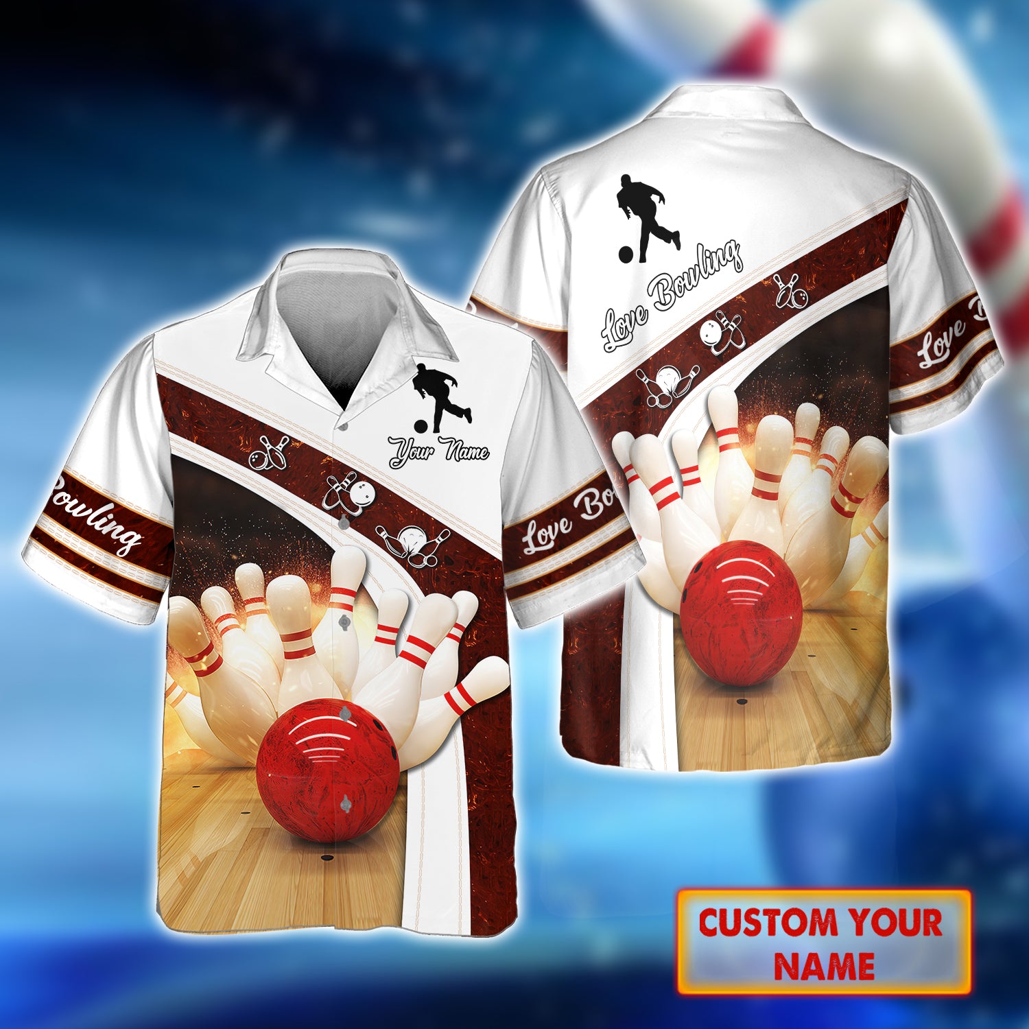 Bowling Strike Hit With Fire Explosion Personalized Name 3D Hawaiian Shirt QB95