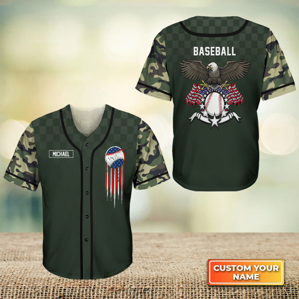 Athlete Patriots Camo Personalized 3D Full Print Baseball Jersey, Best Gift For Baseball Player