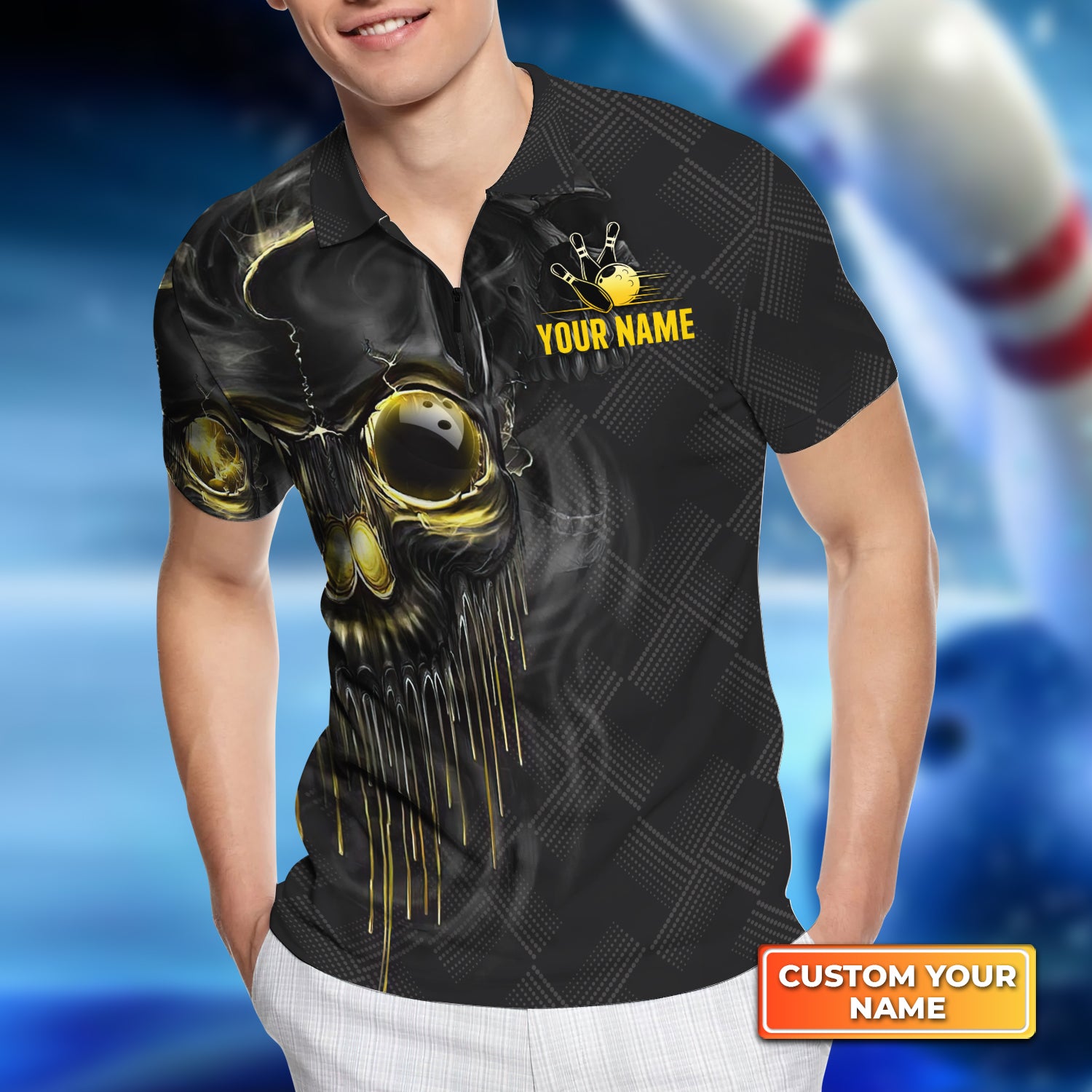 Shut Up And Shoot Skull Billiard Pool 8 Ball 3D Personalized Zipper Polo Shirt - QB95