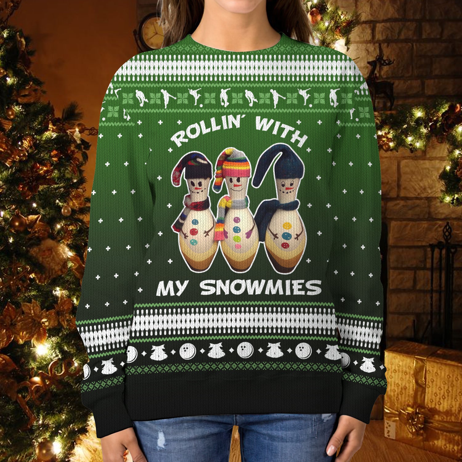 Bowling Rollin' With My Snowmies Gift Ugly Christmas 3D Shirts Design Sweater, Christmas Gift, Pes Lovers