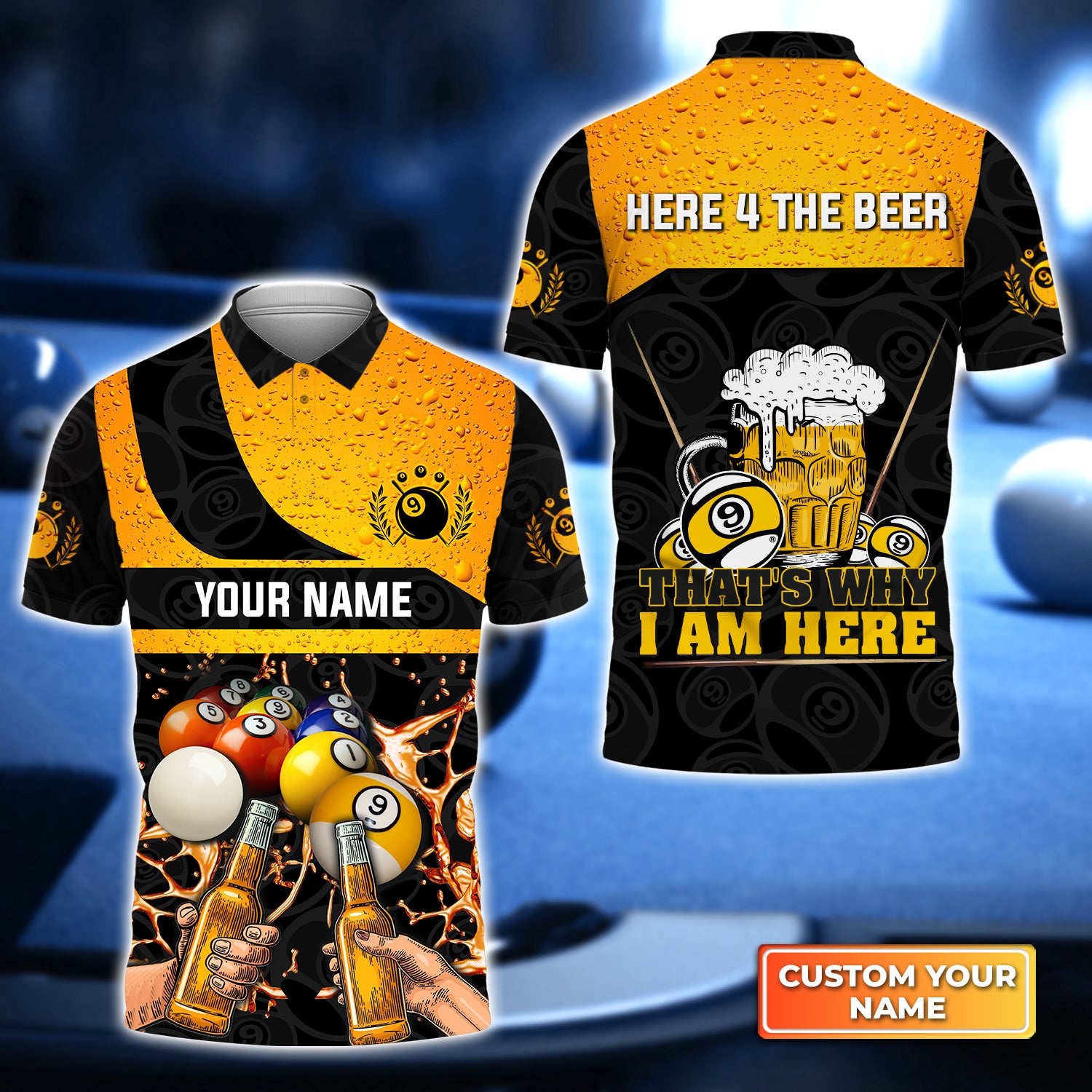 Here 4 The Beer Billiard Team Personalized Name 3D Polo Shirt Gift For Billiard Players QB95