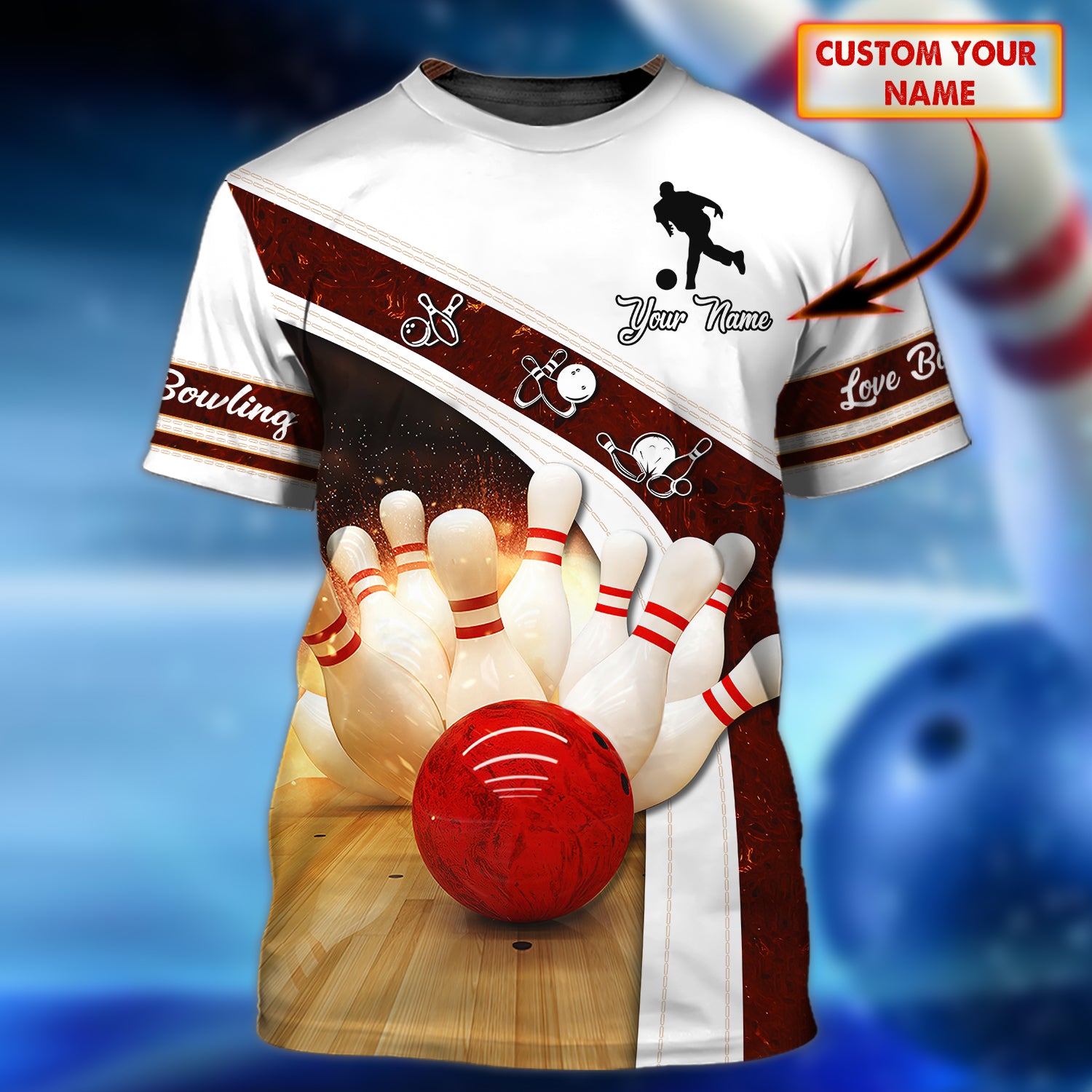 Bowling Strike Hit With Fire Explosion Personalized Name 3D Tshirt QB95