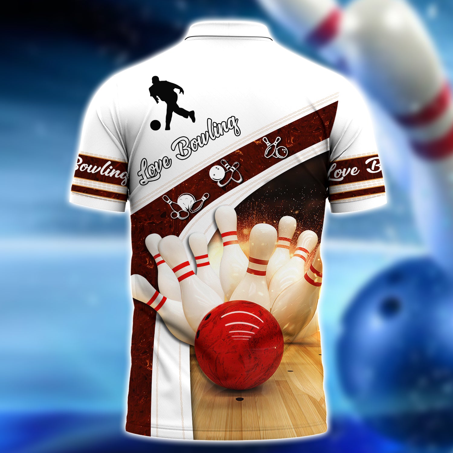 Bowling Strike Hit With Fire Explosion Personalized Name 3D Polo Shirt QB95