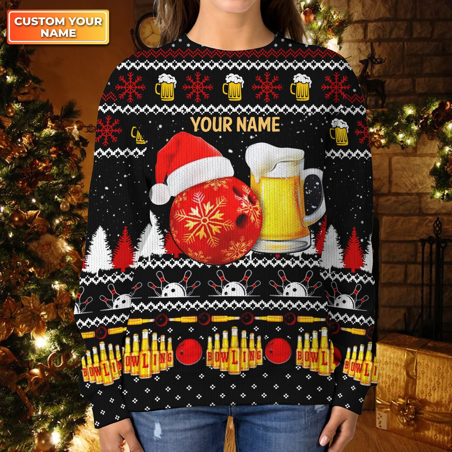 Bowling And Beer Lovers Gift Ugly Christmas Personalized 3D Shirts Design Sweater, Christmas Gift, Pes Lovers