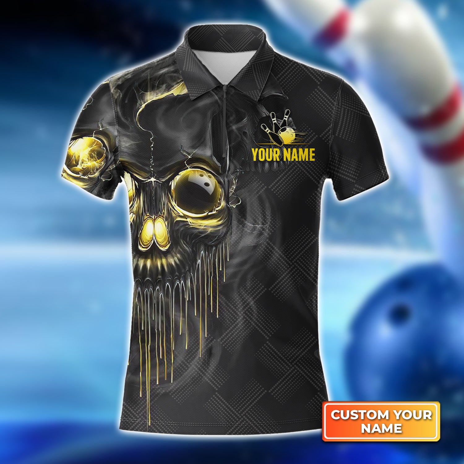 Shut Up And Shoot Skull Billiard Pool 8 Ball 3D Personalized Zipper Polo Shirt - QB95