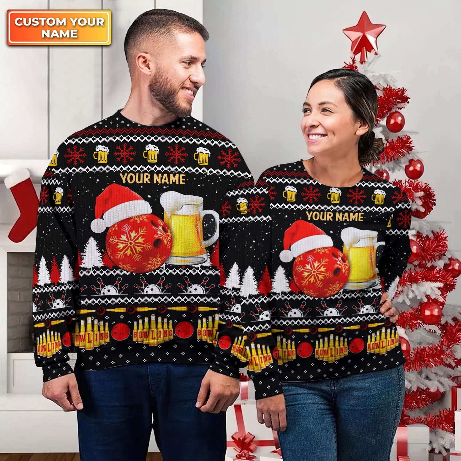 Bowling And Beer Lovers Gift Ugly Christmas Personalized 3D Shirts Design Sweater, Christmas Gift, Pes Lovers