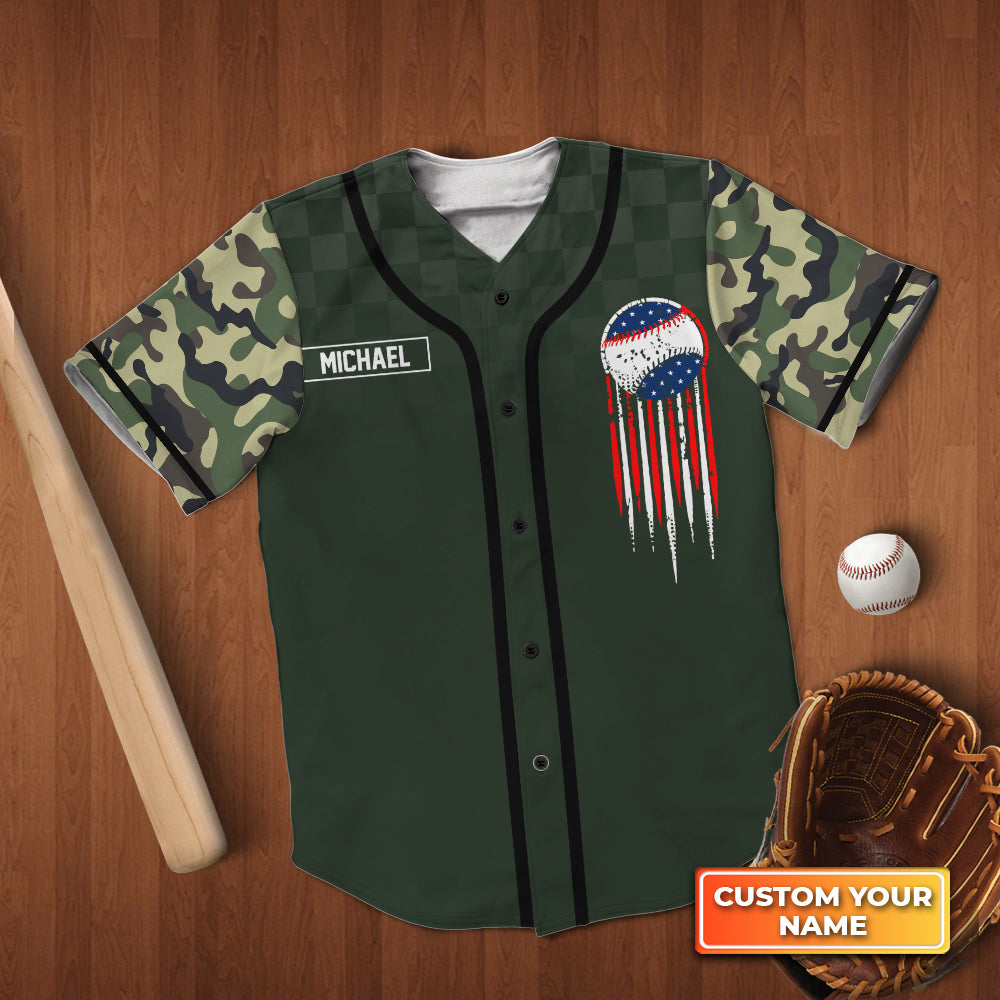 Athlete Patriots Camo Personalized 3D Full Print Baseball Jersey, Best Gift For Baseball Player