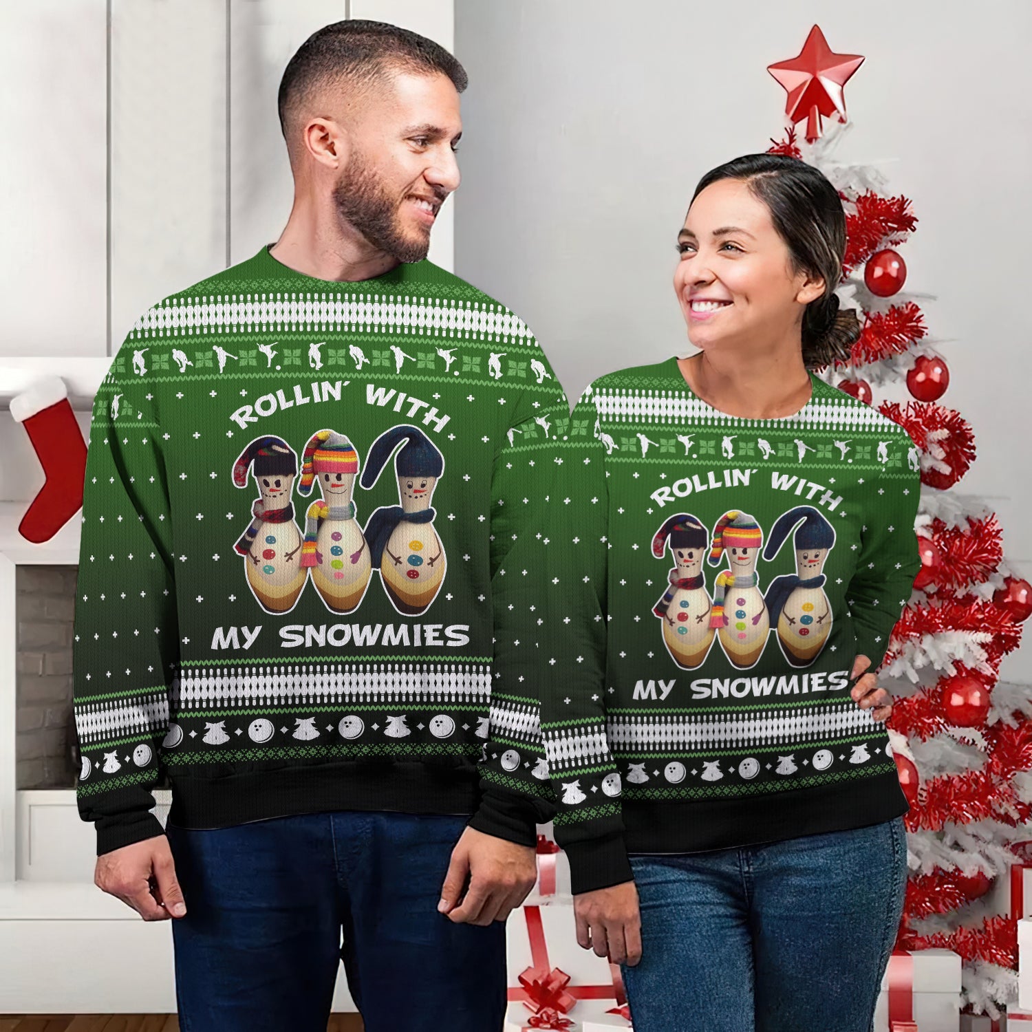 Bowling Rollin' With My Snowmies Gift Ugly Christmas 3D Shirts Design Sweater, Christmas Gift, Pes Lovers