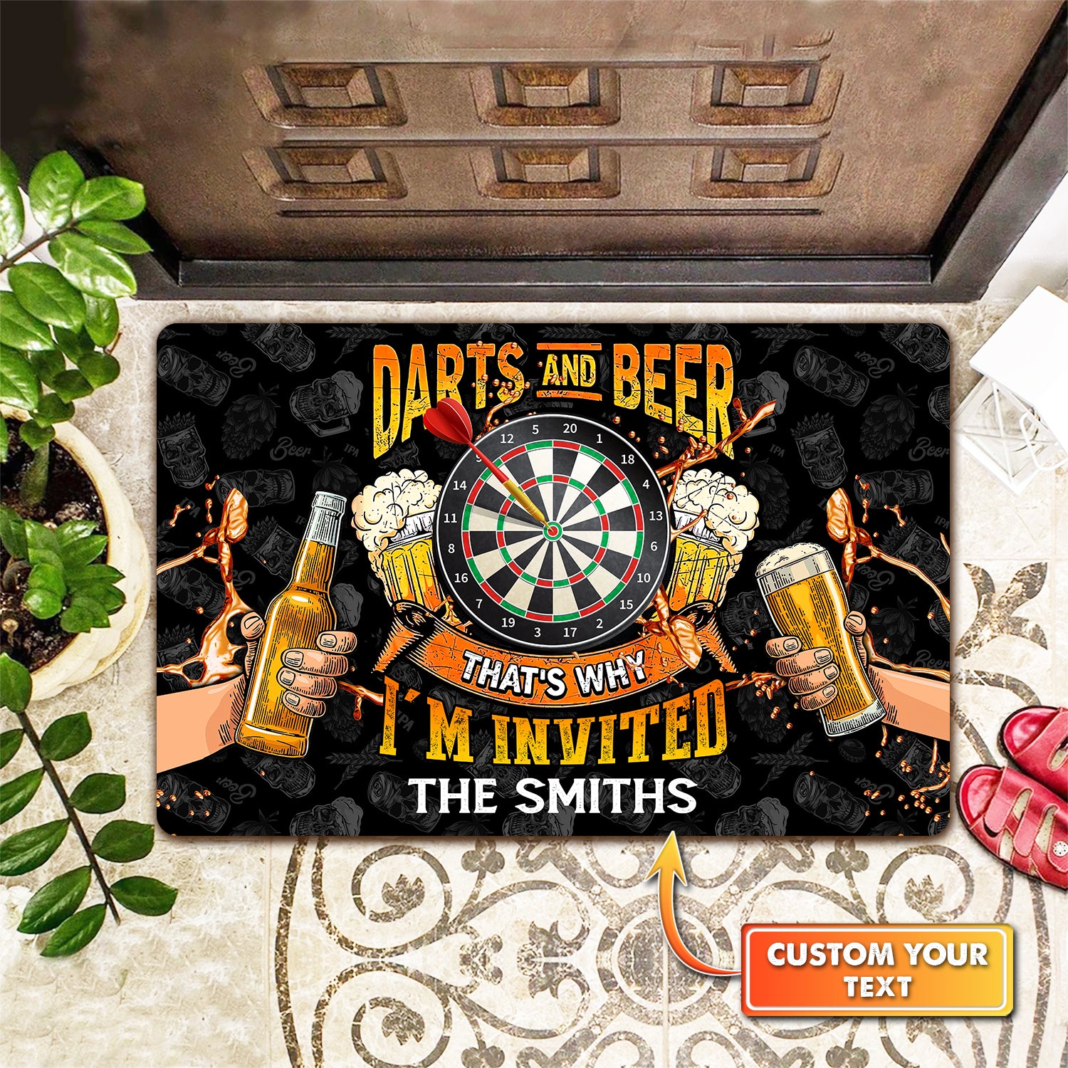 Darts And Beer That's Why I'm Invited Personalized Doormat Gift For Darts Player