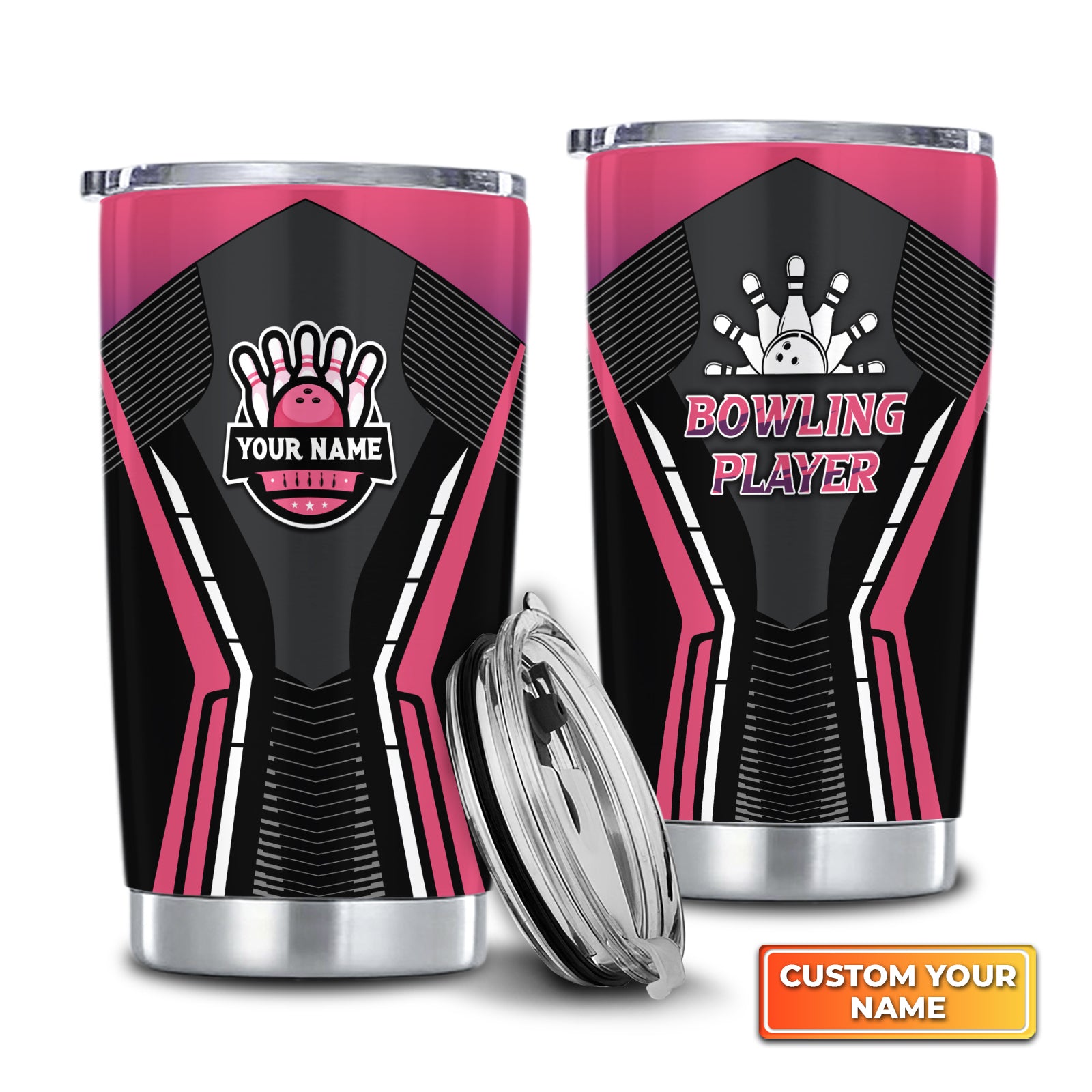 Bowling Strike Black Pink Personalized Tumbler Best Gifts For Bowling Lovers - QB95