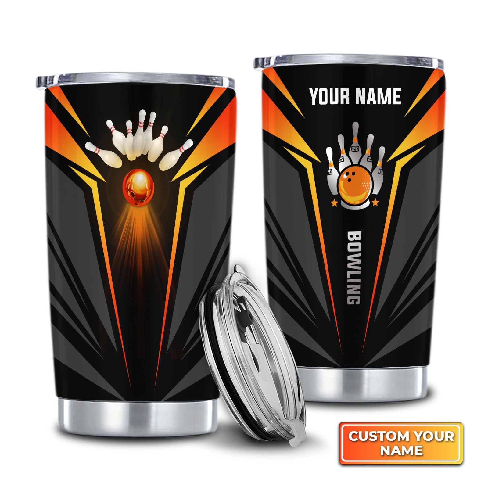 The Orange Bowling Ball In Flames Personalized Tumbler Best Gifts For Bowling Lovers - QB95