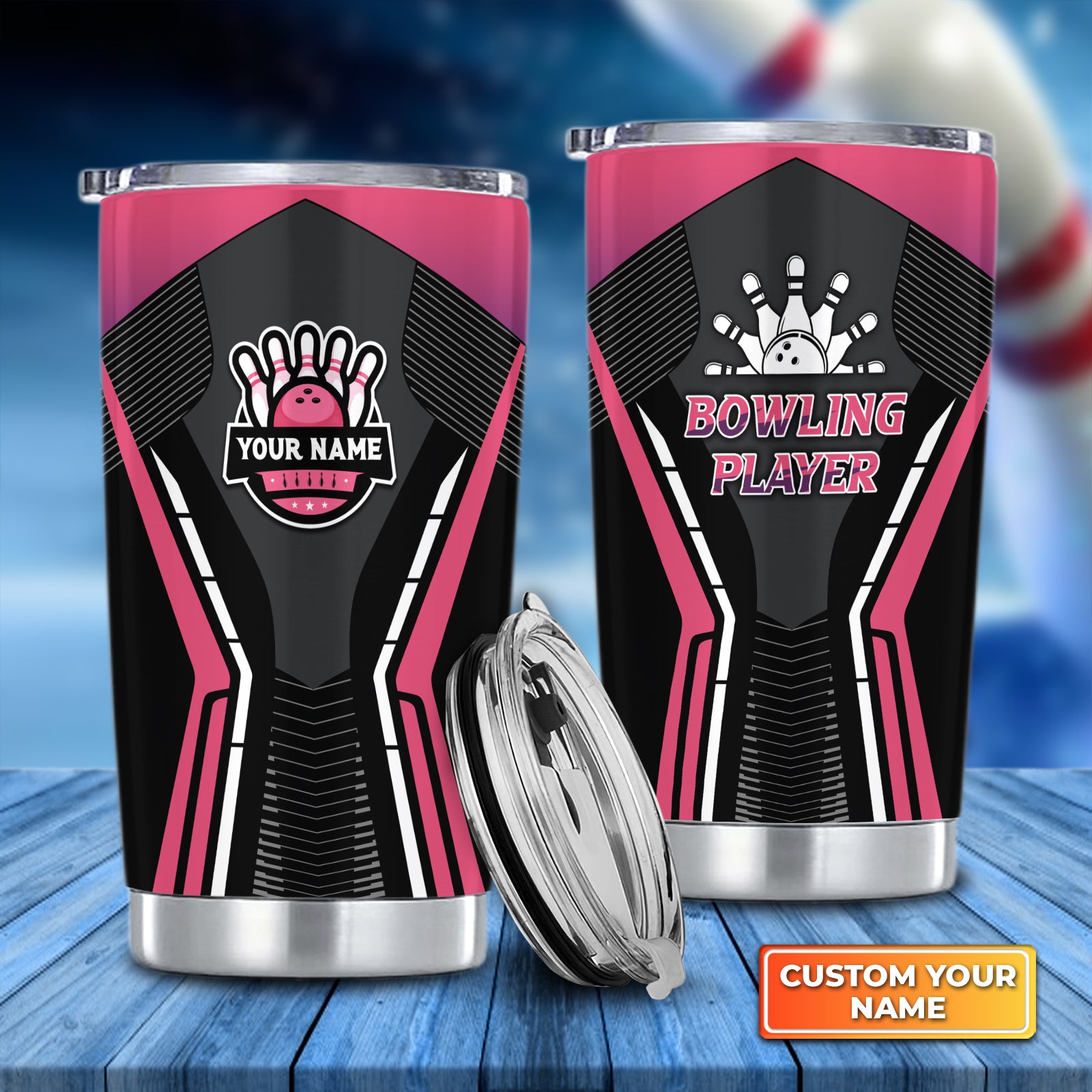 Bowling Strike Black Pink Personalized Tumbler Best Gifts For Bowling Lovers - QB95