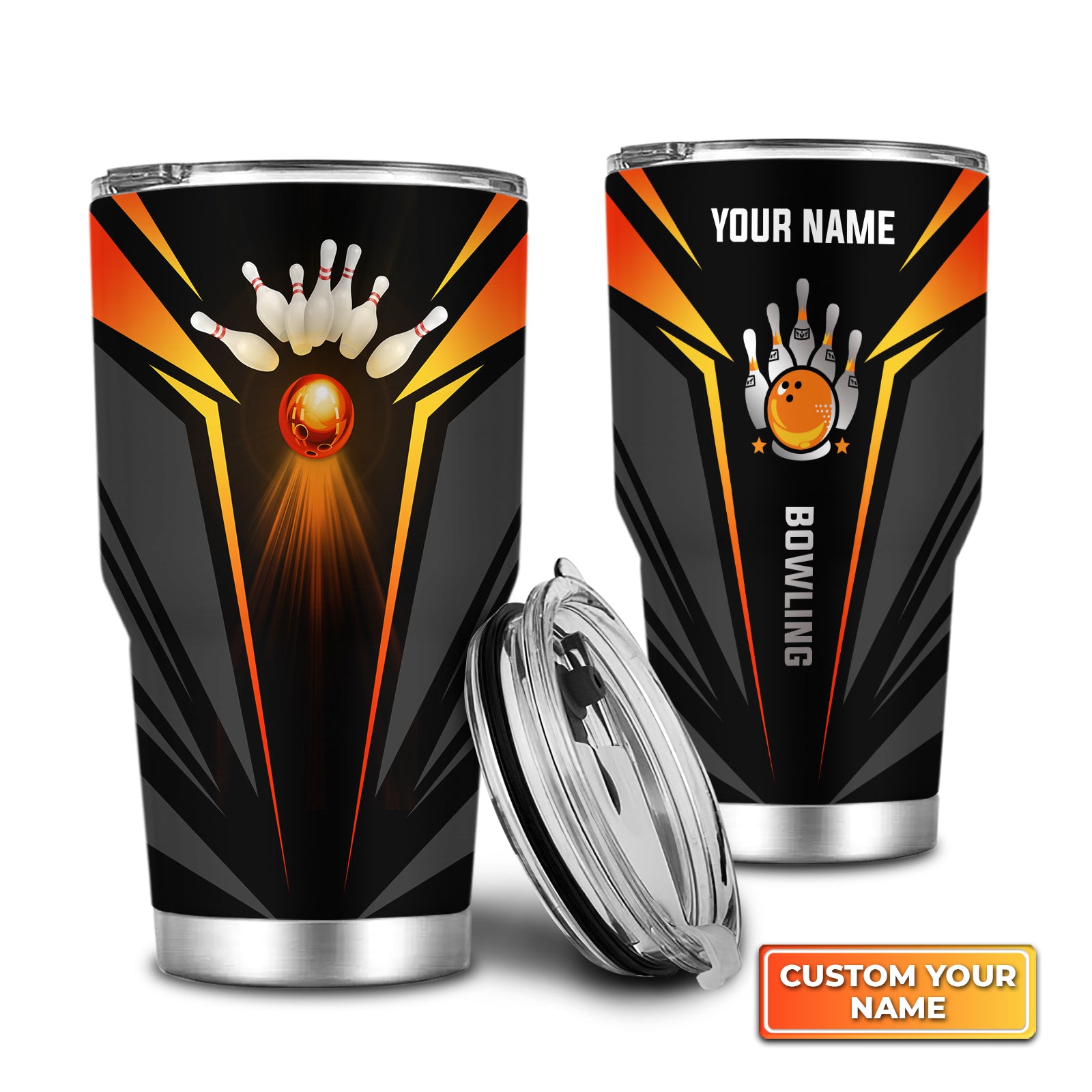 The Orange Bowling Ball In Flames Personalized Tumbler Best Gifts For Bowling Lovers - QB95