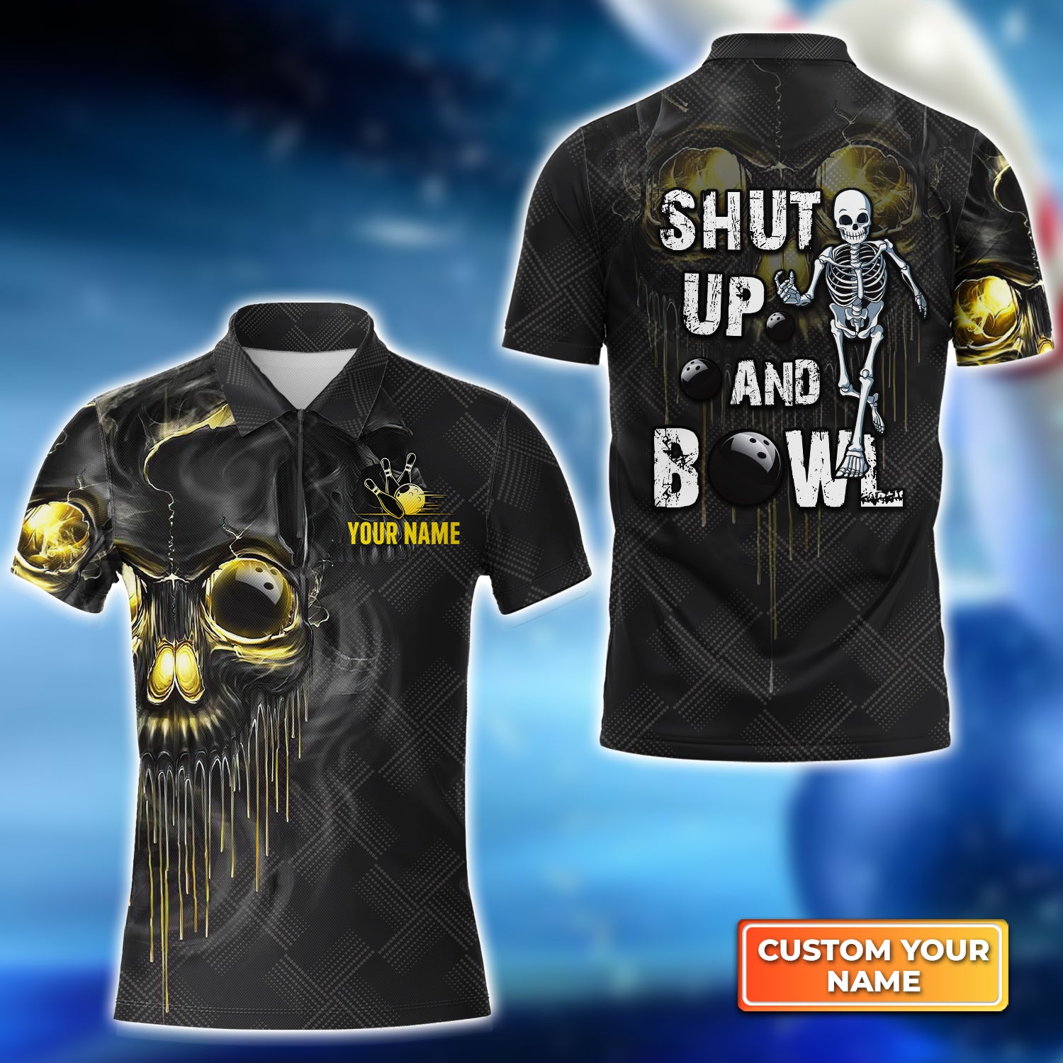 Shut Up And Shoot Skull Billiard Pool 8 Ball 3D Personalized Zipper Polo Shirt - QB95