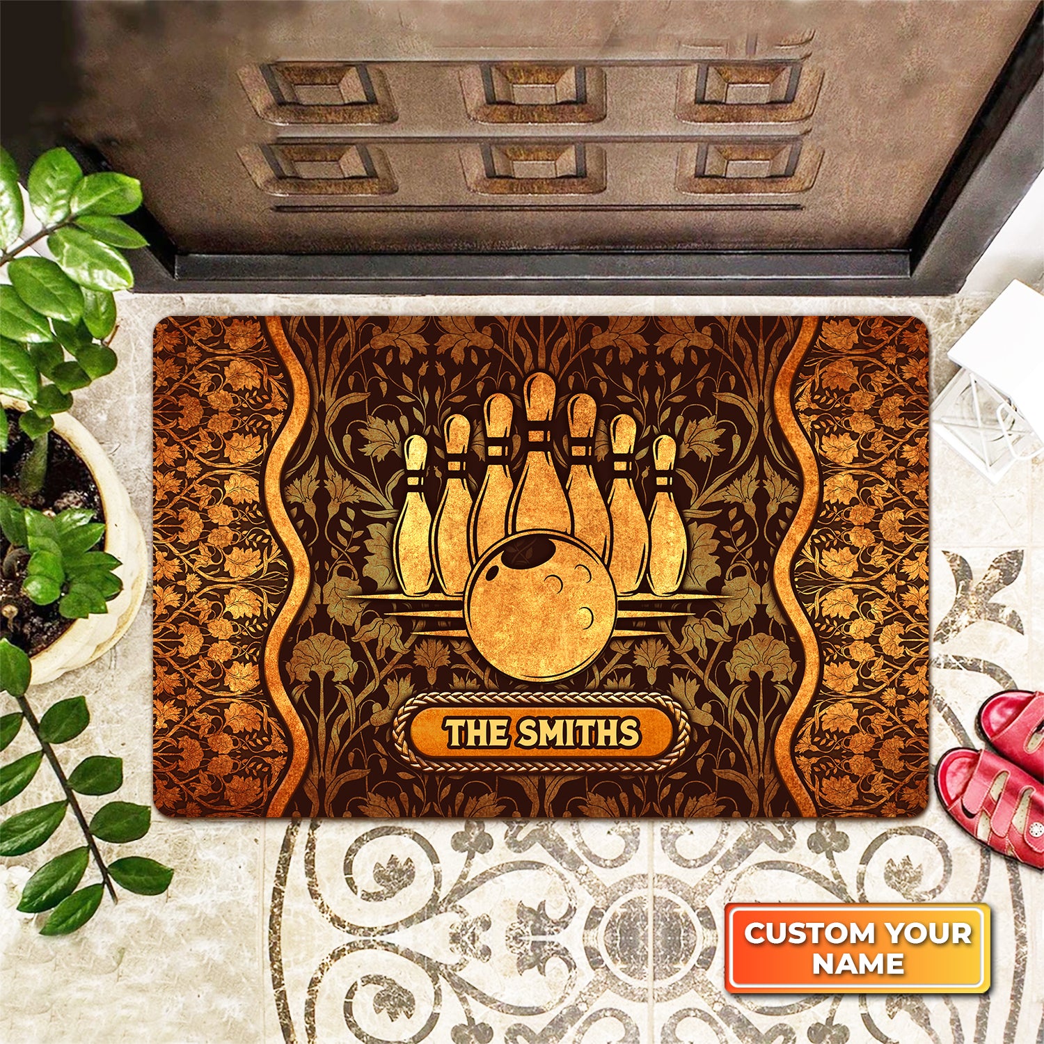 The Bowling Vintage Pattern Personalized Doormat Gift For Bowler