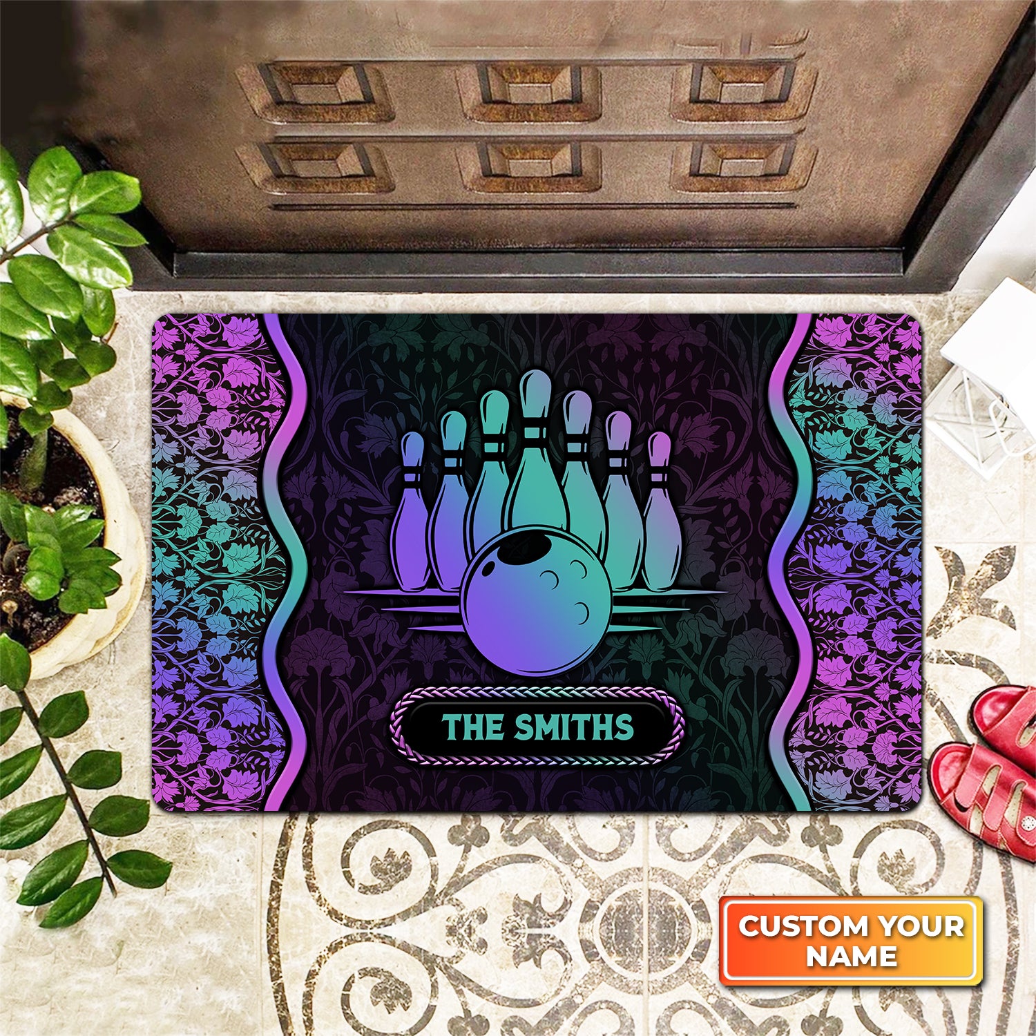 The Bowling Holo Graphic Pattern Personalized Doormat Gift For Bowler