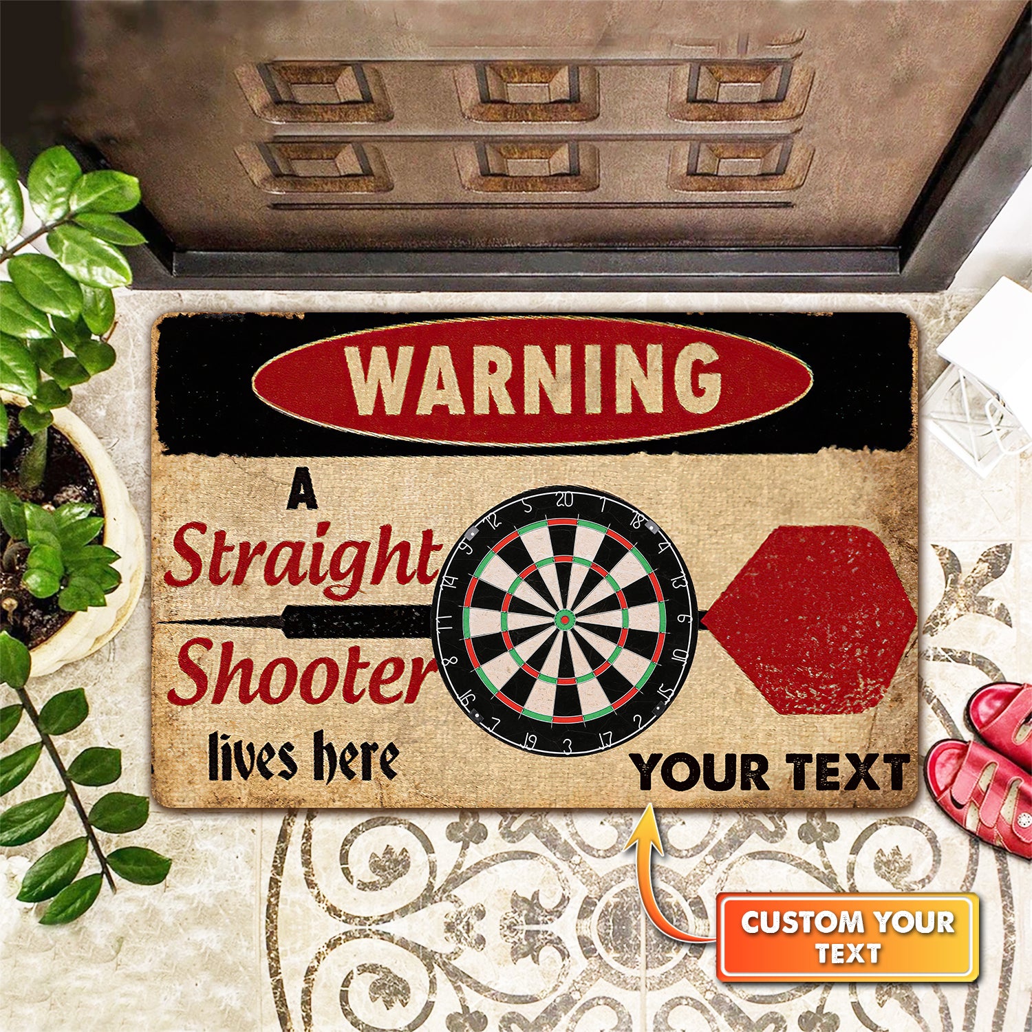 Warning A Straight Shooter Lives Here Personalized Doormat Gift For Darts Player