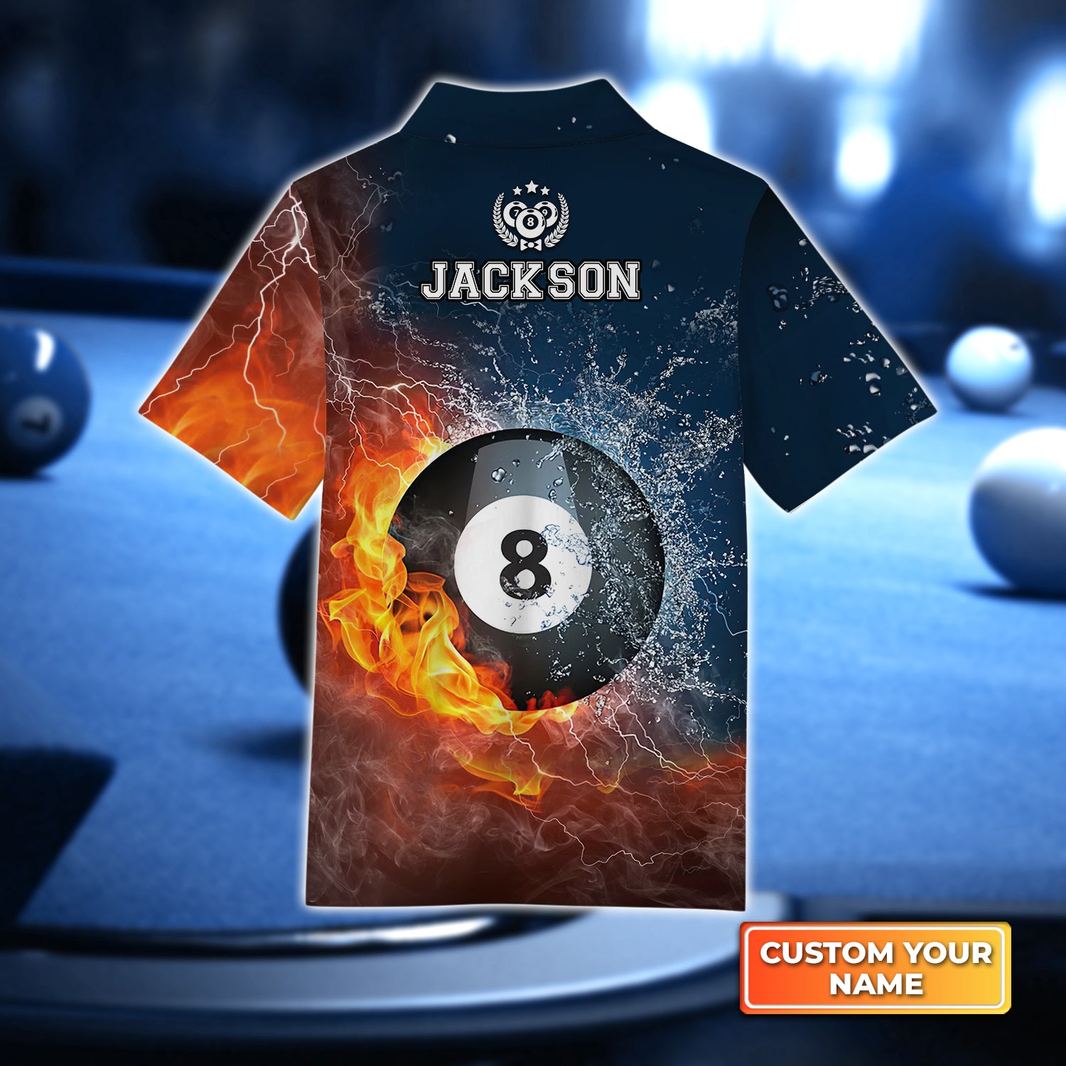 8Ball Billiard On Fire Personalized Name 3D Kid's Polo Shirt