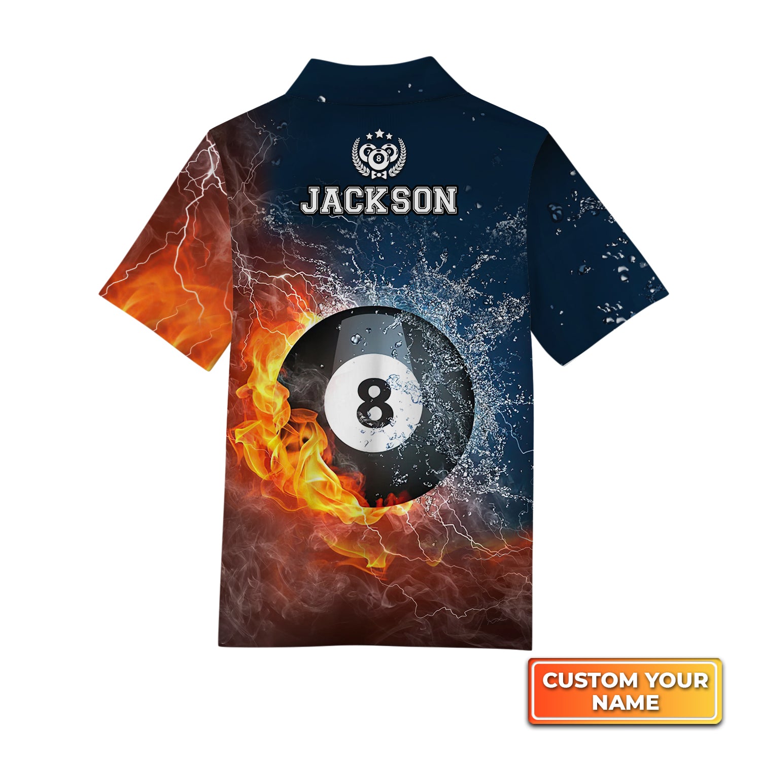 8Ball Billiard On Fire Personalized Name 3D Kid's Polo Shirt