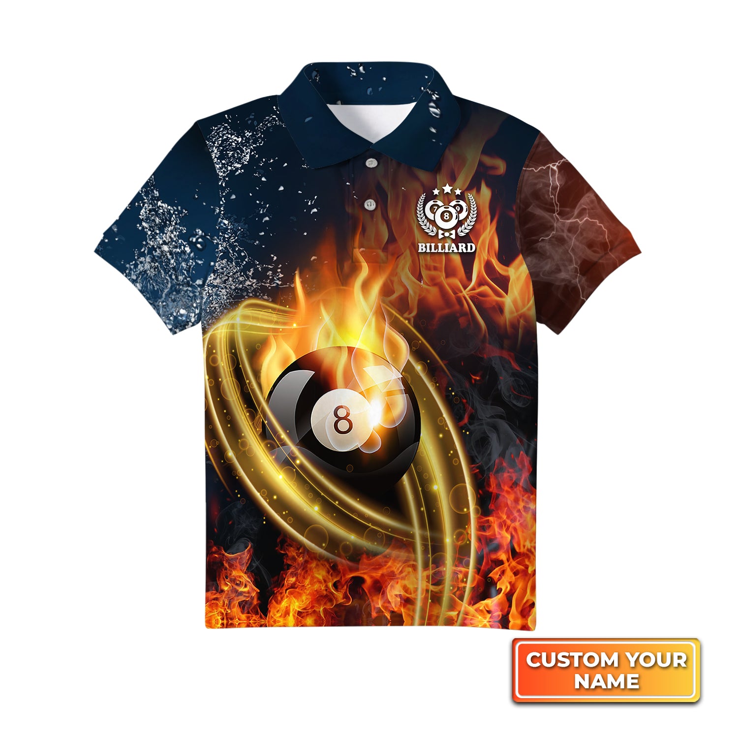 8Ball Billiard On Fire Personalized Name 3D Kid's Polo Shirt