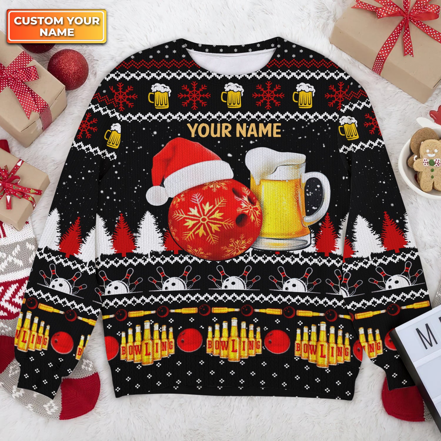 Bowling And Beer Lovers Gift Ugly Christmas Personalized 3D Shirts Design Sweater, Christmas Gift, Pes Lovers